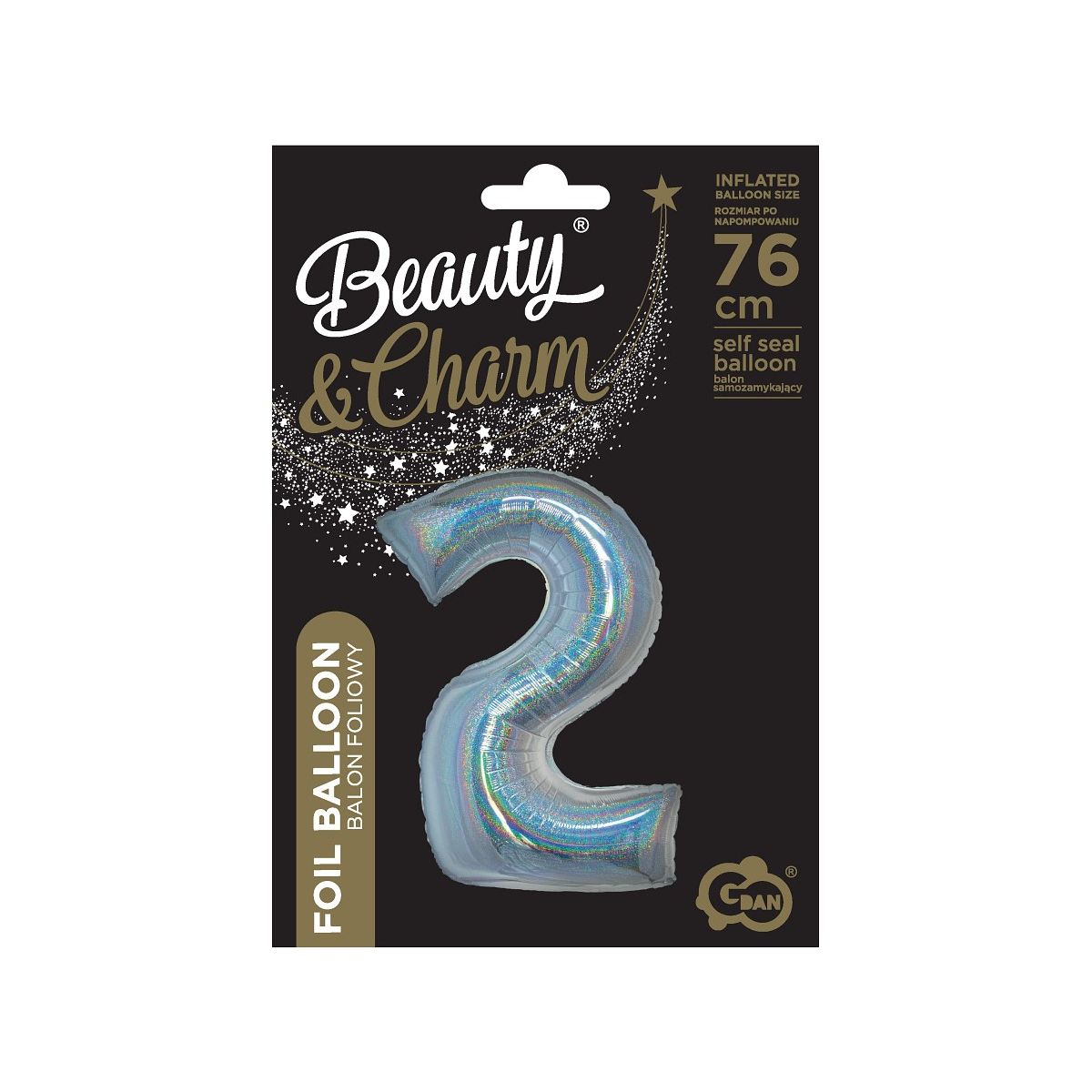 Balon foliowy Godan Beauty&Charm Cyfra 2 holograficzna 76cm (CH-BHS2)