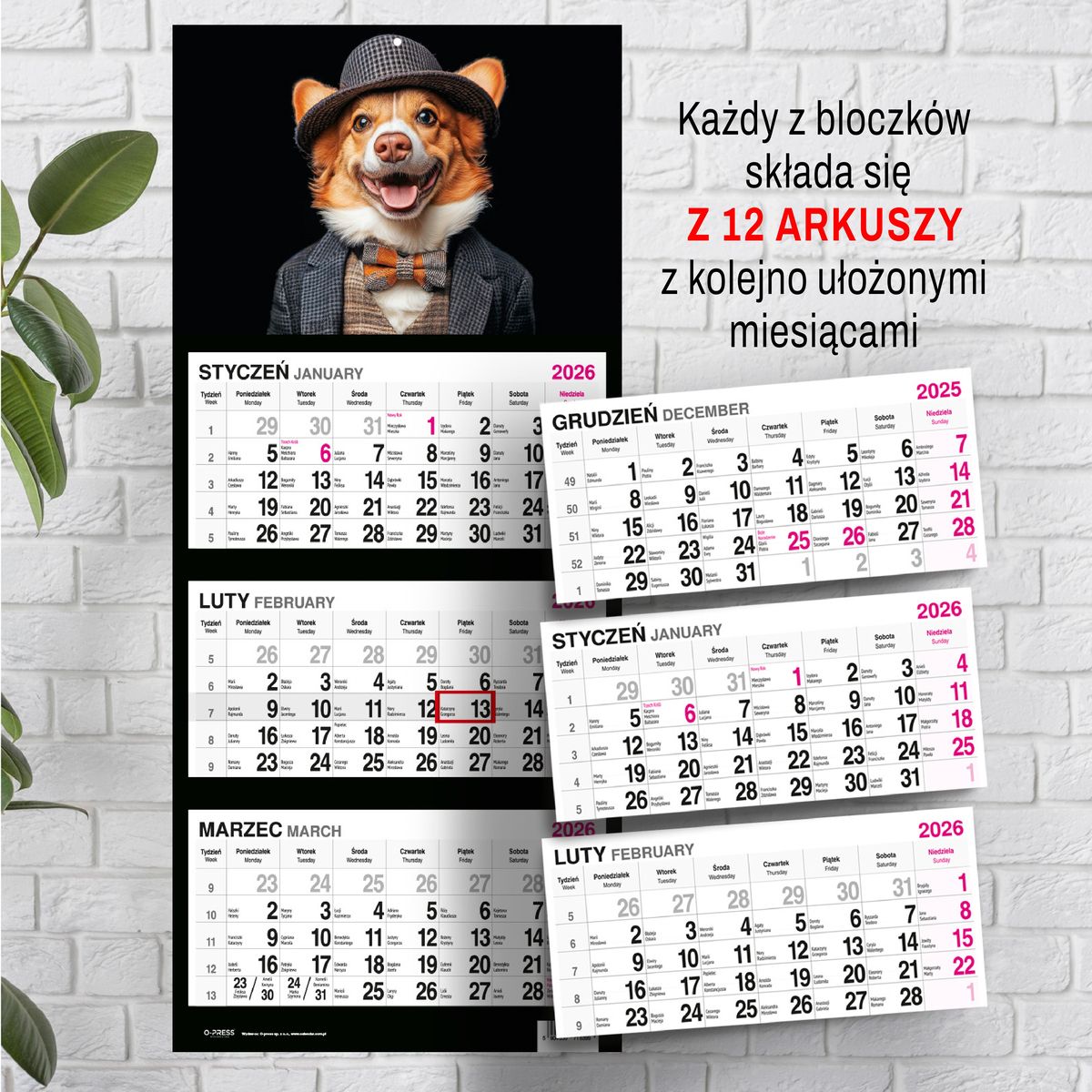 Kalendarz ścienny (401000) k:2915-377 PIES 310mm x 790mm Press