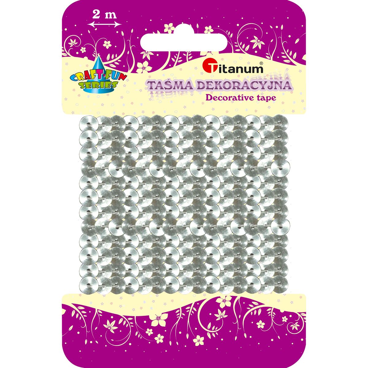 Taśma ozdobna Titanum Craft-Fun Series z cekinami 6x2 [mm x m] srebrna (363633)