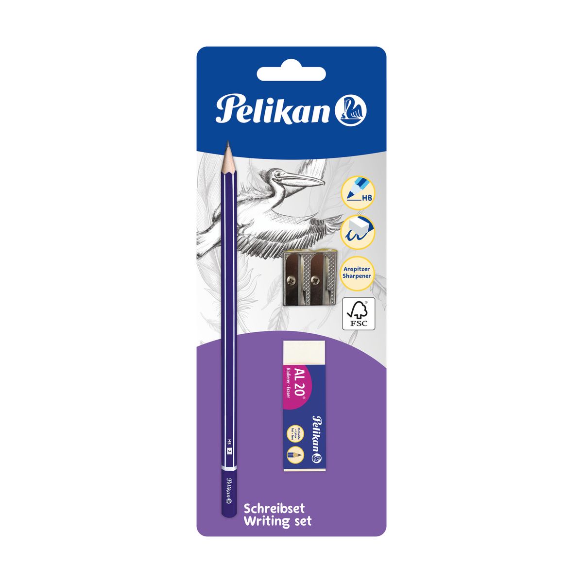 Ołówek Pelikan zestaw + temperówka + gumka do ścierania HB (100401652)