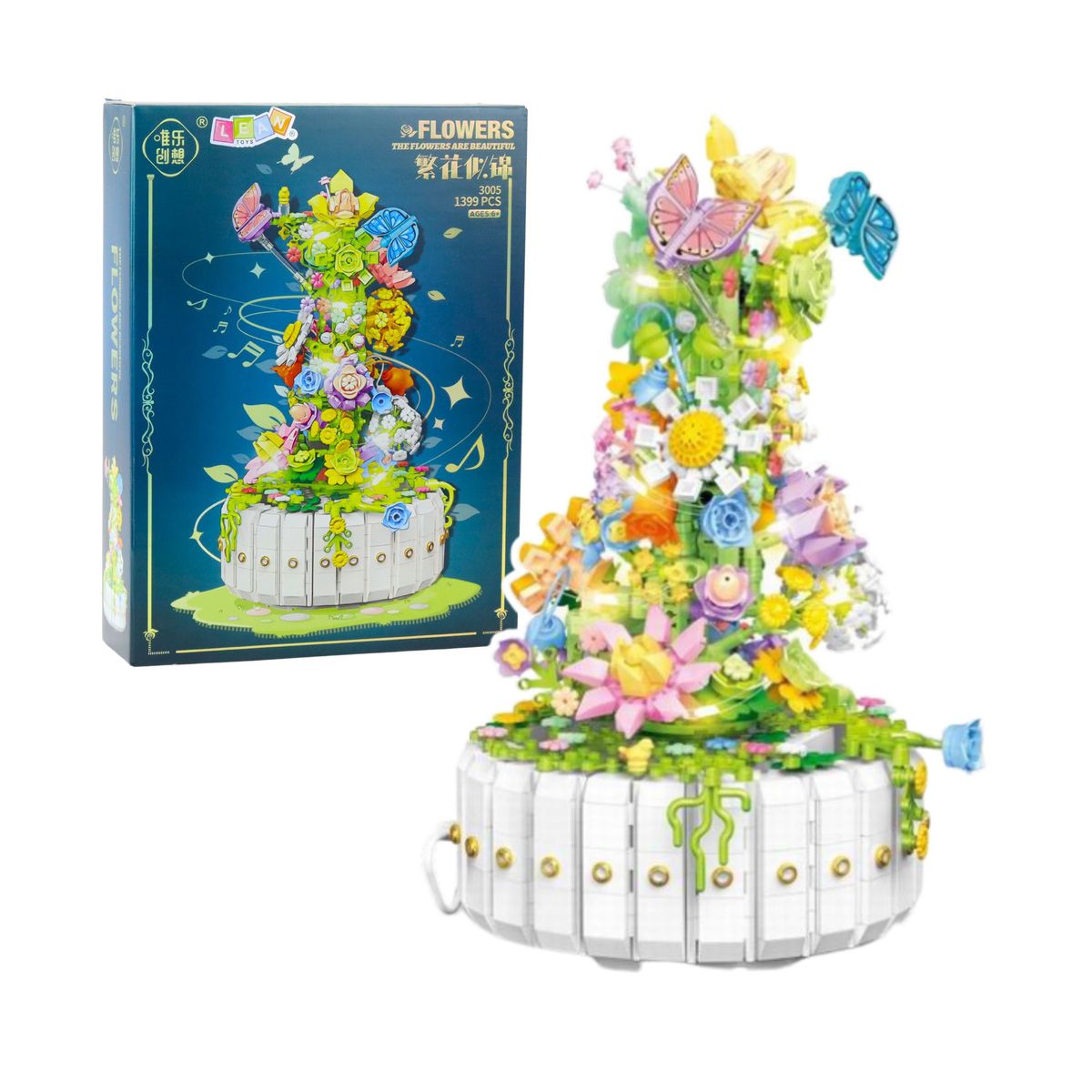 Klocki konstrukcyjne Kompozycja Kwiatowa Z Motylami Światła LED 1399 el. Lean (26705)