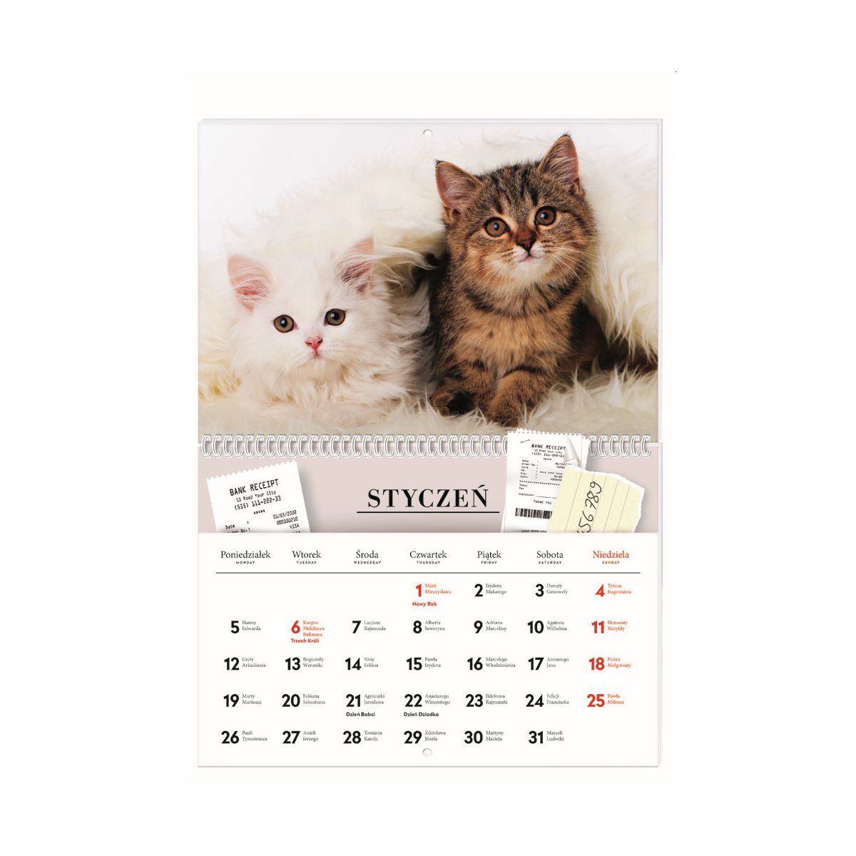 Kalendarz ścienny ZWIERZAKI 250mm x 175mm Interdruk (z kieszenią)