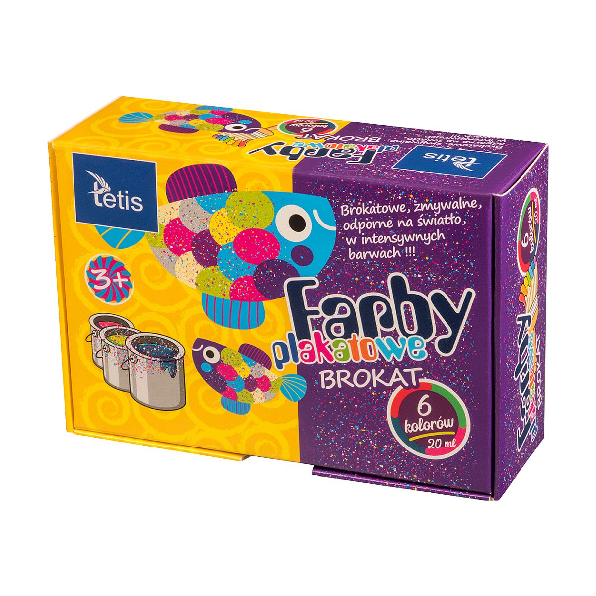 Farby plakatowe Tetis brokat kolor: mix 20ml 6 kolor. (KF003-A)