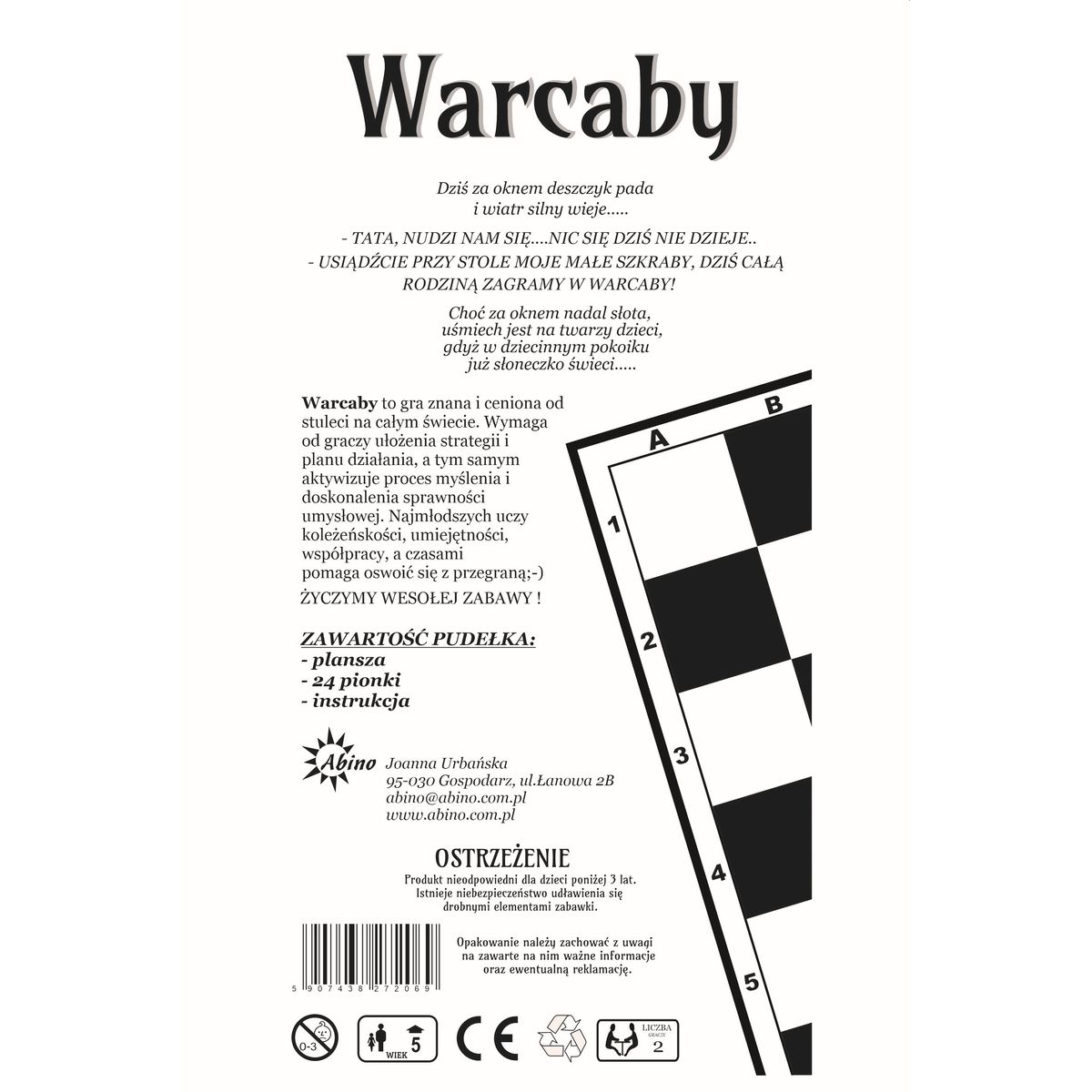 Gra planszowa Abino warcaby małe warcaby