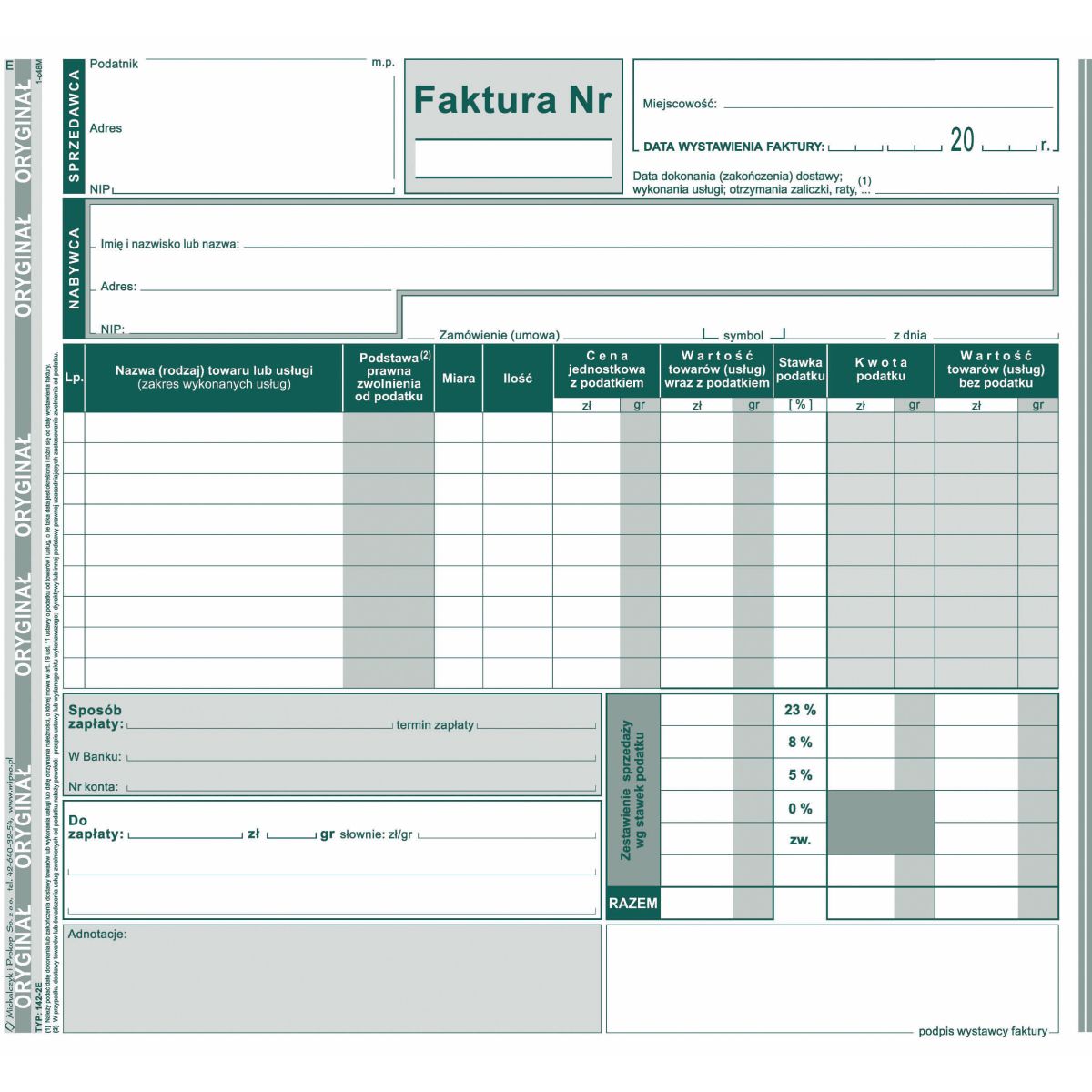 Druk offsetowy Michalczyk i Prokop Faktura VAT brutto 2/3 A4, 80 kartek,o+1kopia 2/3 A4 80k. (142-2E)