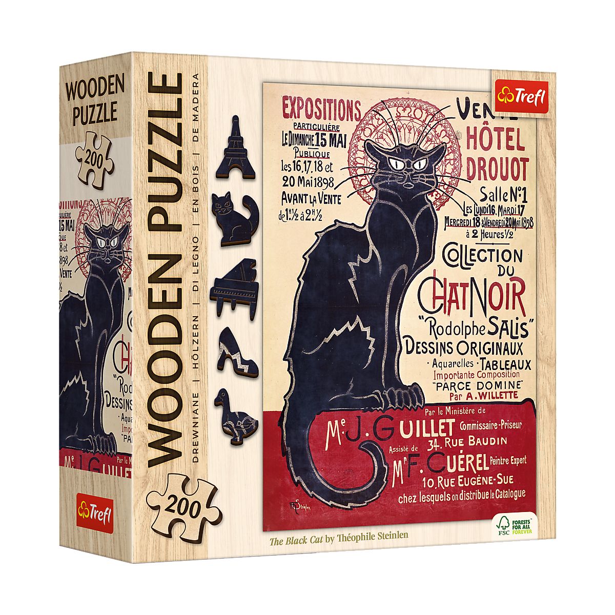 Puzzle Trefl Drewniane Czarny Kot - Théophile Alexandre Steinlen_ (20254)