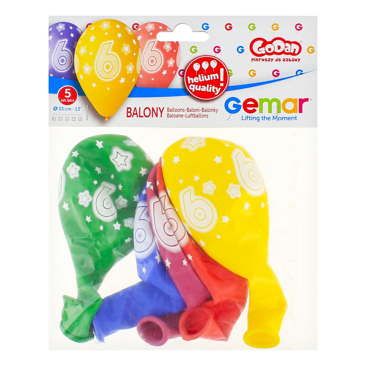 Balon gumowy Godan Premium Hel z nadrukiem 6, 13 cali/5 sztuk mix 330mm 13cal (GS120/6)