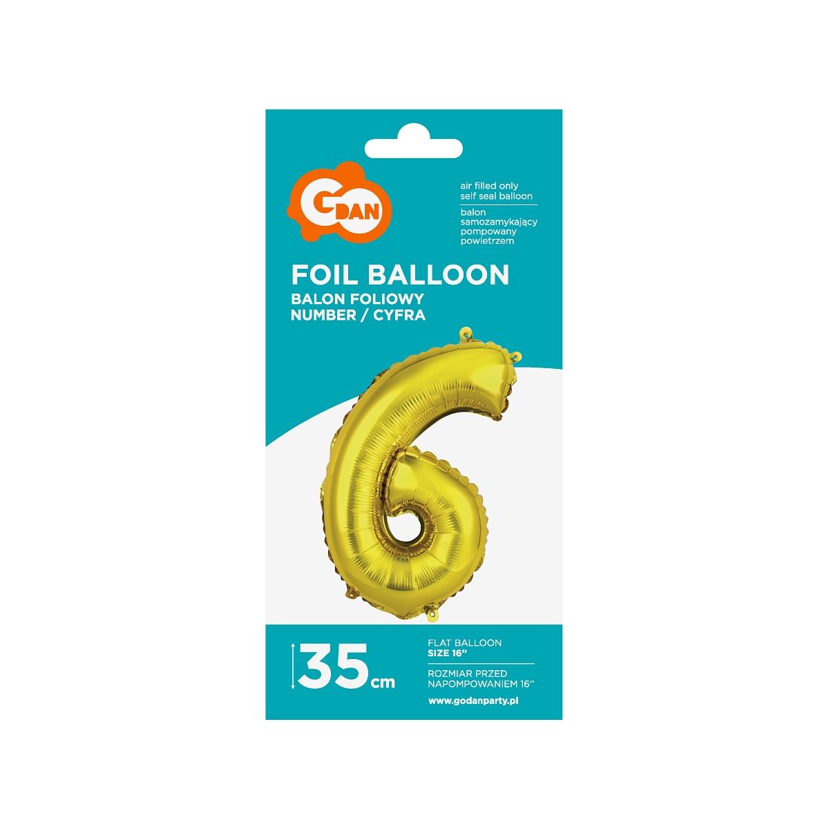 Balon foliowy Godan cyfra 6 złoty 35 cm (FG-C35Z6)