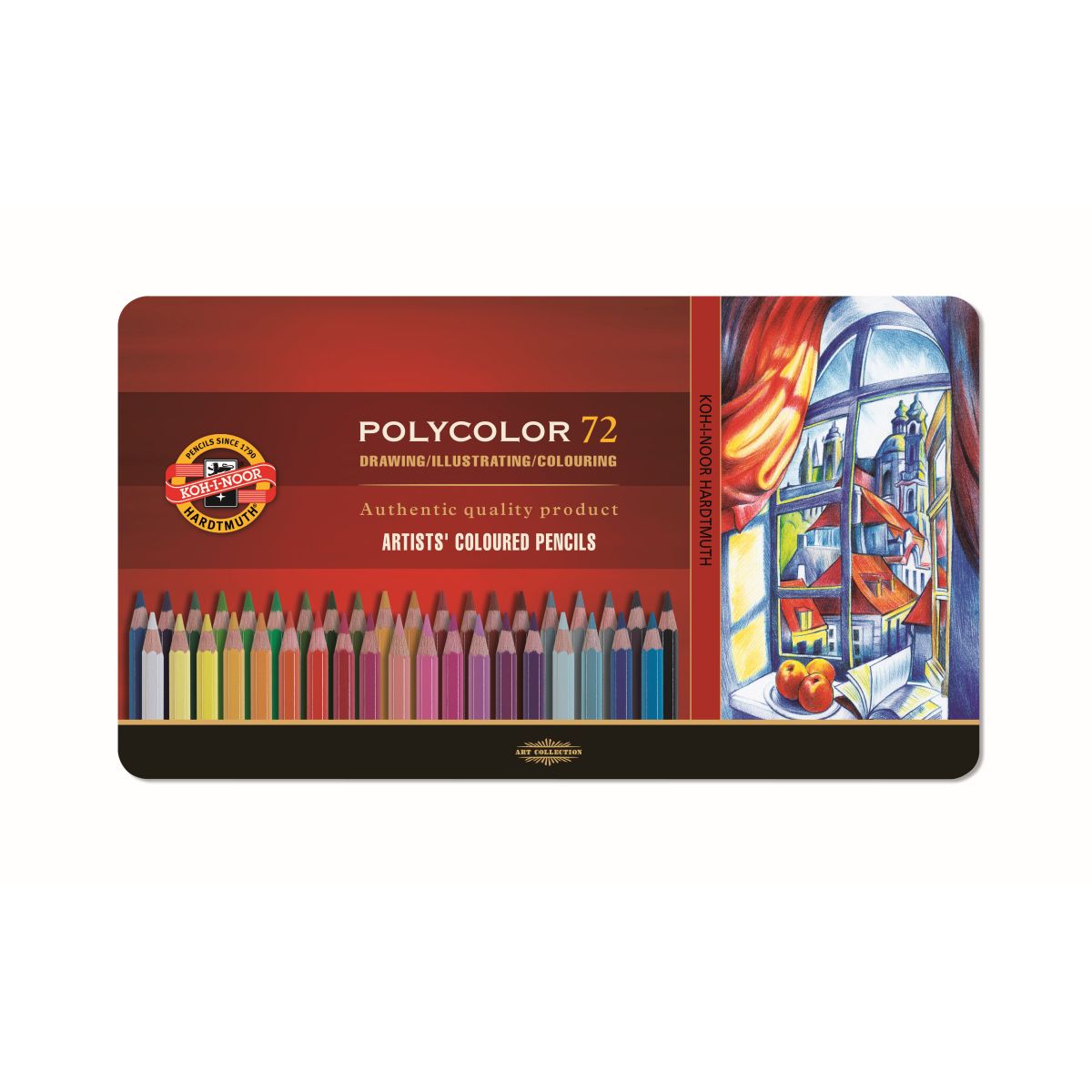 Kredki ołówkowe profesjonalne Koh-I-Noor Polycolor 72 kolory w metalowym pudełku (3827)