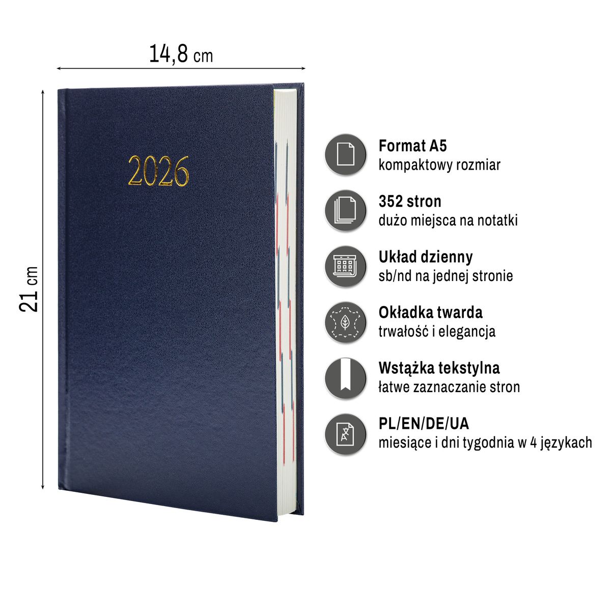 Kalendarz książkowy (terminarz) (308040) k:4071-670 EKONOMICZNY A5 Press (DZIENNY)