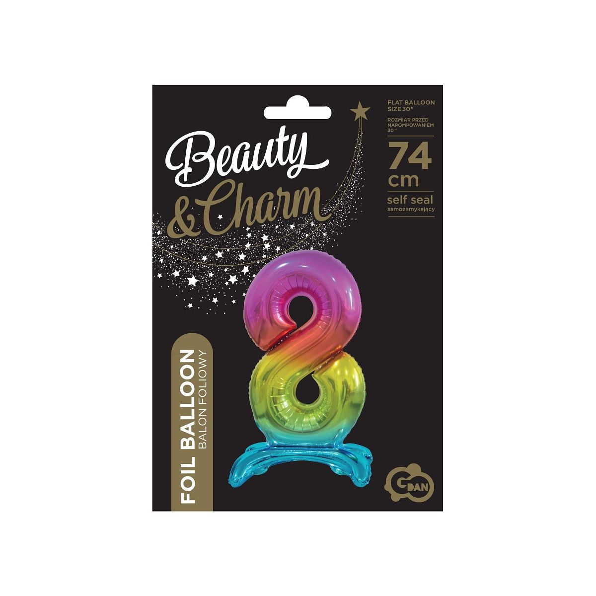 Balon gumowy Godan Beauty&Charm cyfra stojąca tęczowa kolorowa 750mm 30cal (BC-AST8)