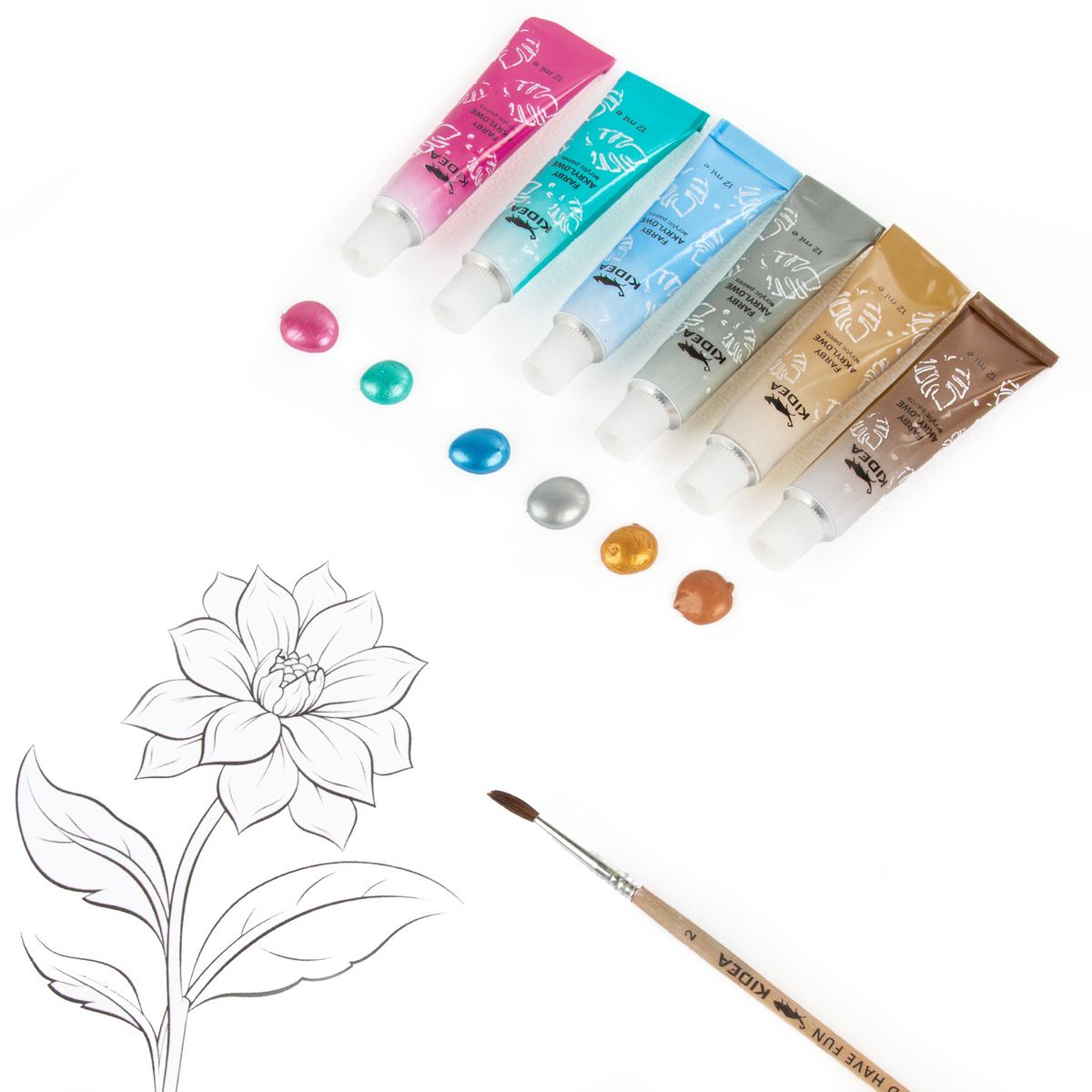 Farby akwarelowe metaliczne 12ml 12 kolor. Kidea (FAAM12KA)