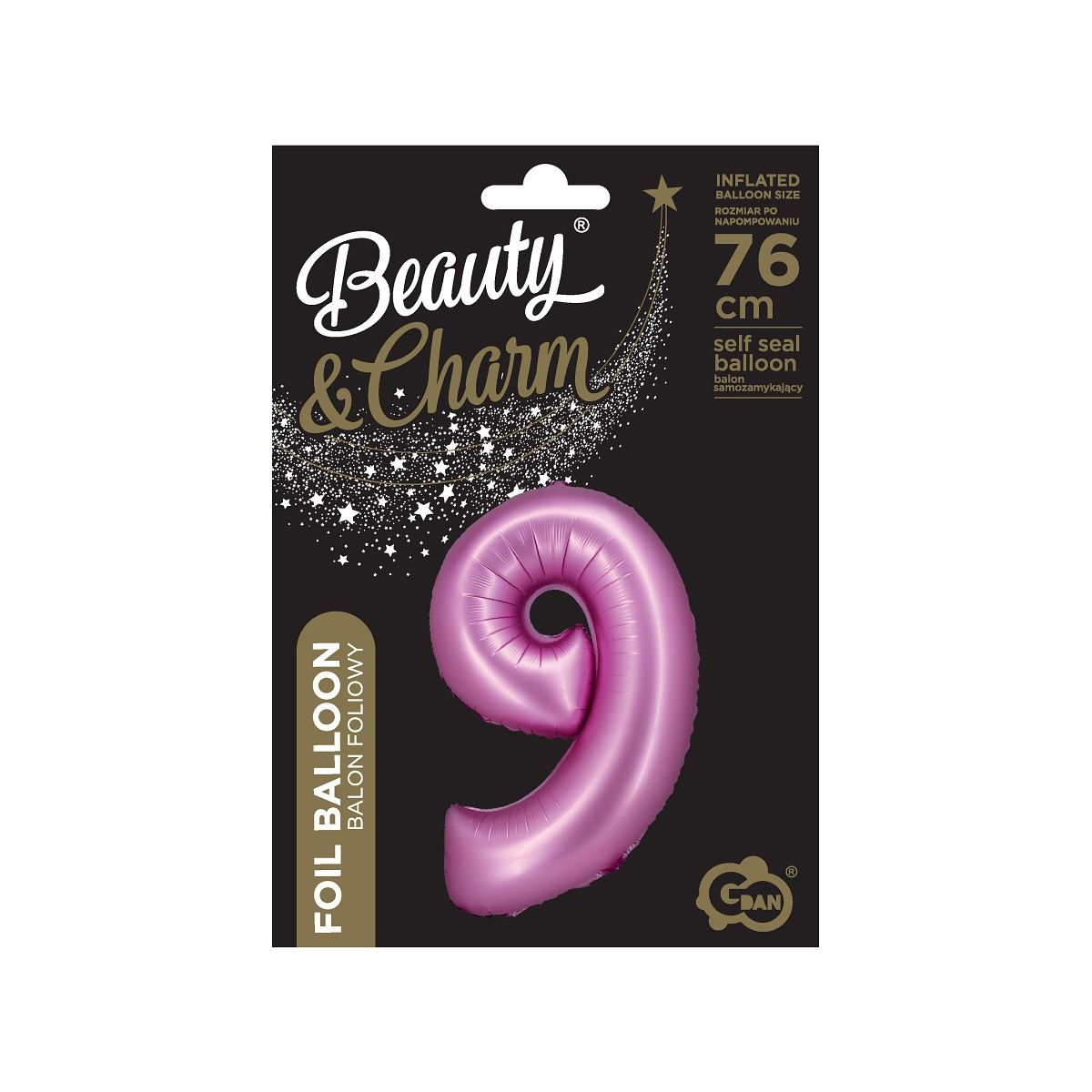 Balon foliowy Godan Beauty&Charm Cyfra 9 satynowy róż 76cm (CH-BSR9)