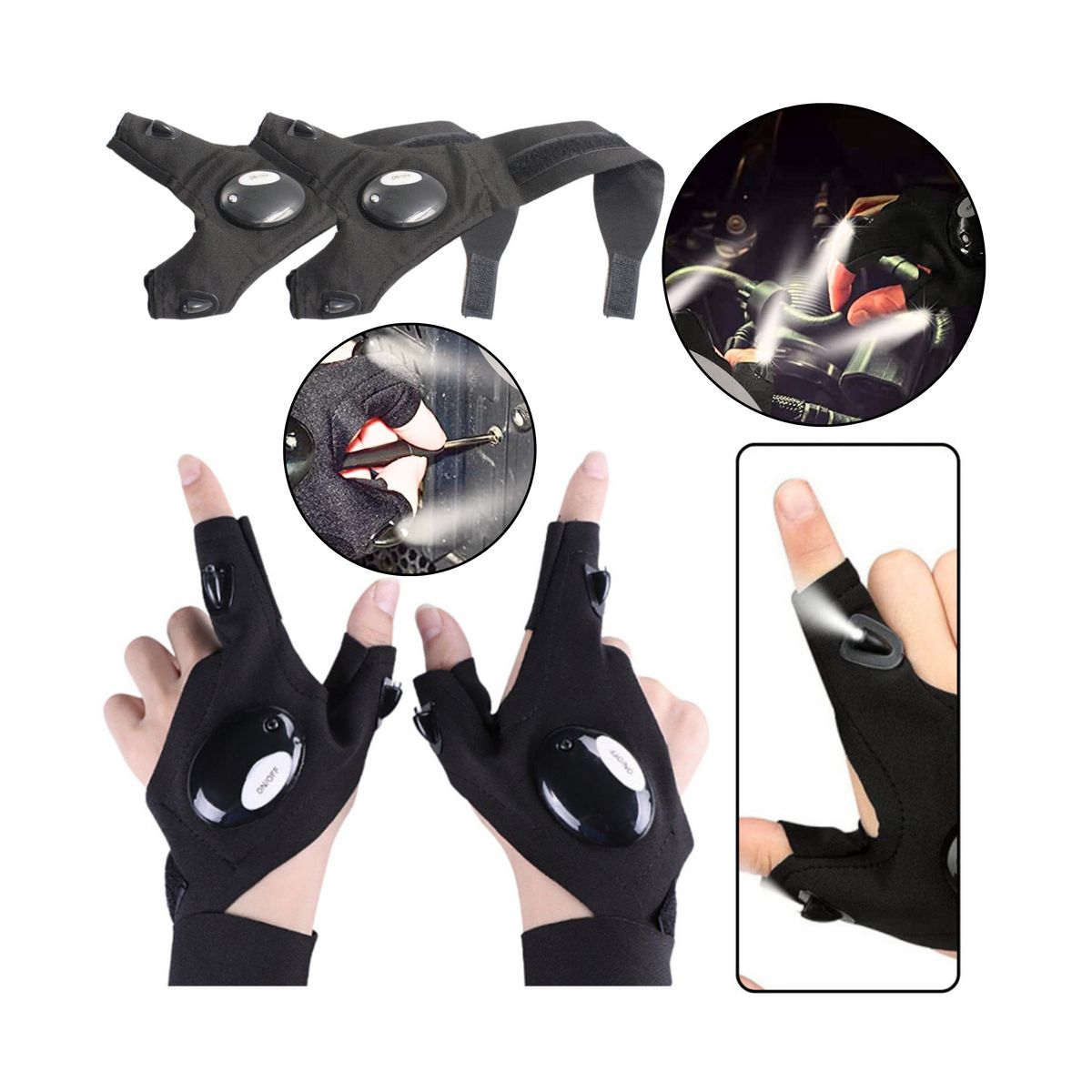 Gadżet Wielofunkcyjne Rękawiczki Świetlne LED Latarki Na Palce Uniwersalne Lean (20976)