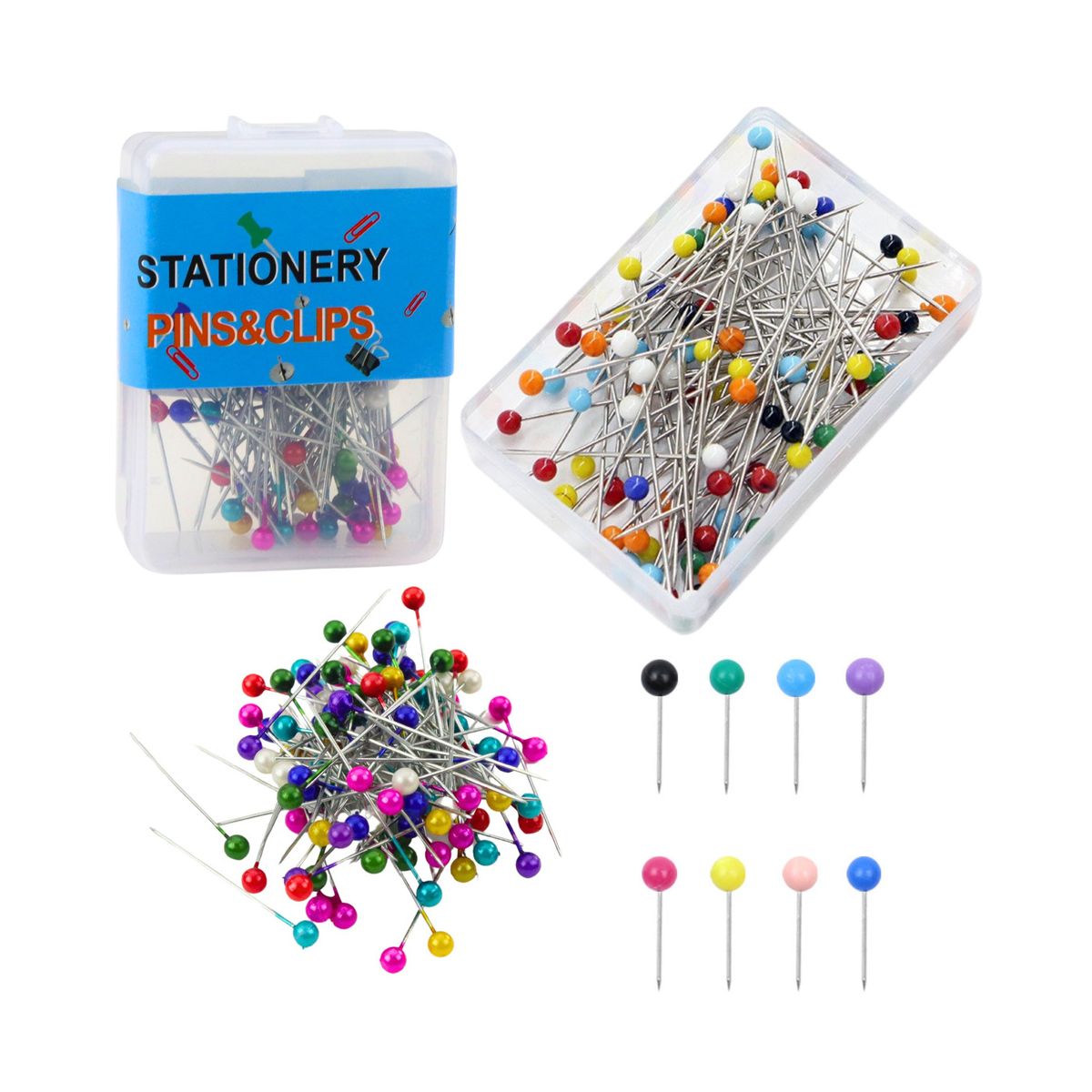 Szpilki Krawieckie Biurowe Z Kolorową Główką - 100szt. Lean (21886)