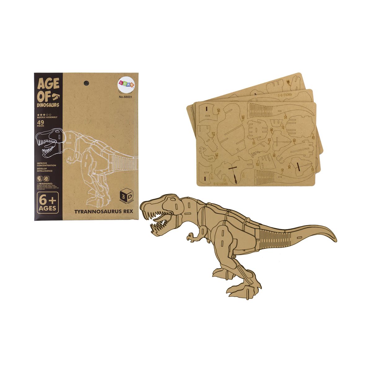 Puzzle przestrzenne Lean Drewniane Puzzle Przestrzenne 3D T-Rex Składanka Edukacyjna 22 Elementy 22 el. (16492)