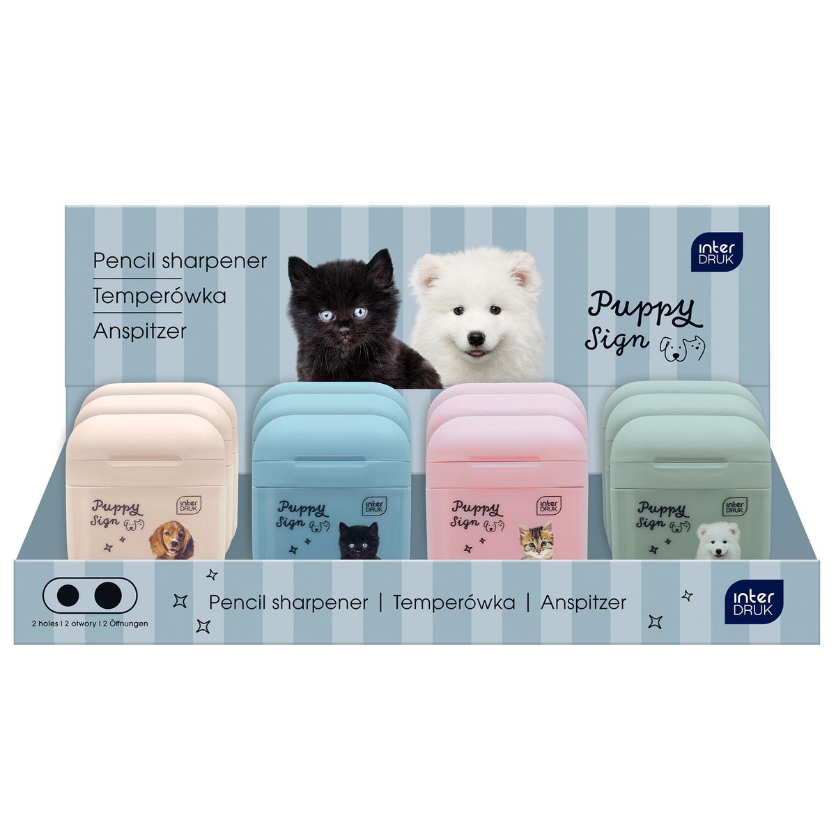 Temperówka Interdruk PUPPY SIGN podwójna mix plastikowa