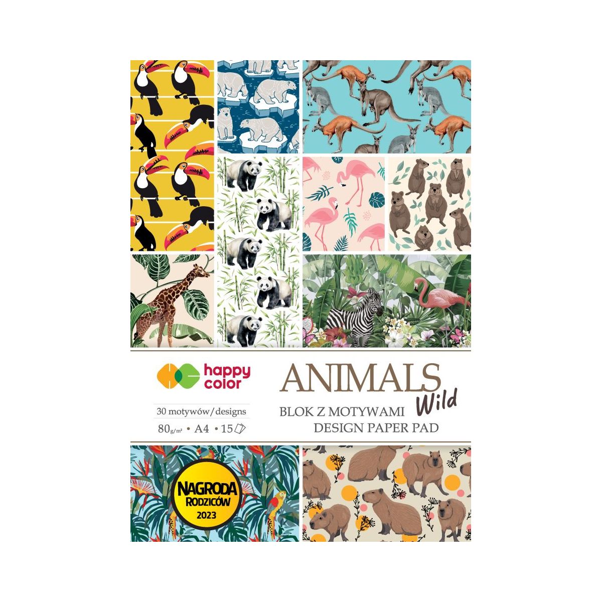 Zeszyt papierów kolorowych Happy Color ANIMALS WILD A4 80g 15k (HA 3808 2030-MW)