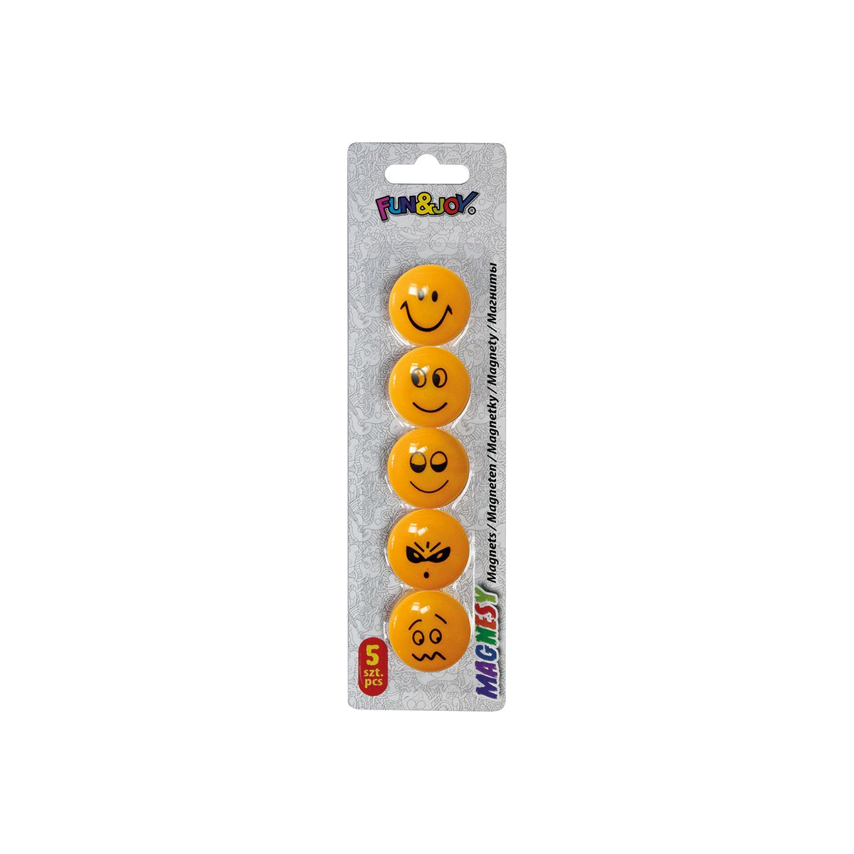 Magnes Fun&Joy Smiley okrągły pomarańczowy śr. 29mm 5 sztuk