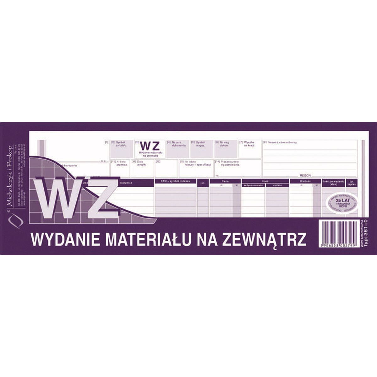 Druk samokopiujący Michalczyk i Prokop WZ wydanie materiału na zewnątrz 1/2 A4 80k. (361-0)