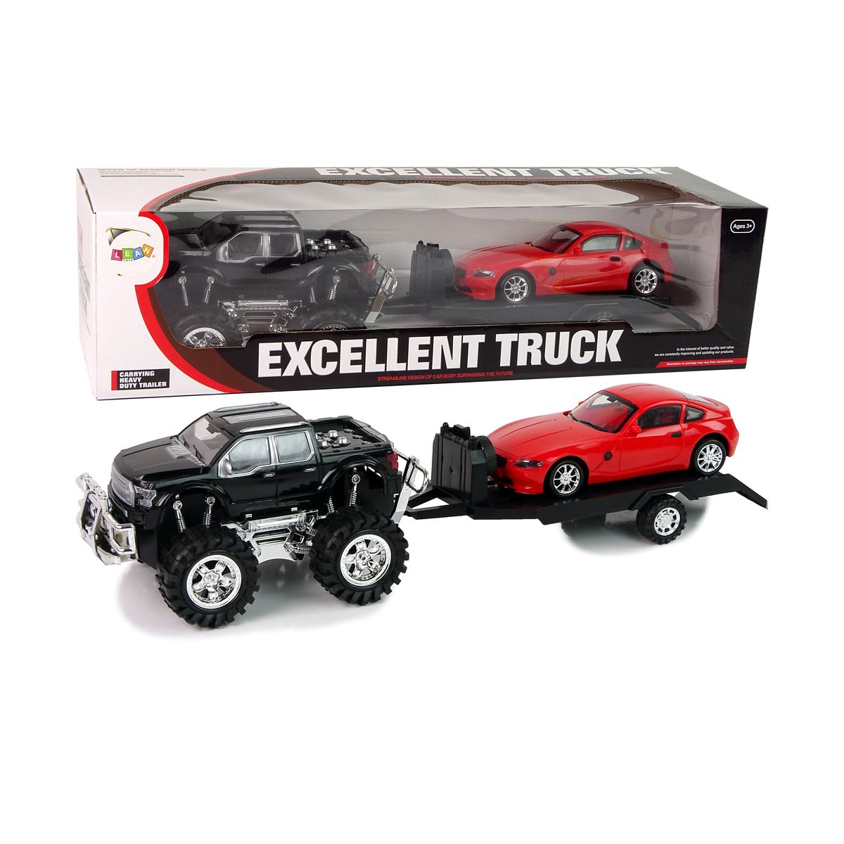 Samochód Lean Zestaw Pojazdów Czarny Monster Truck Białe Laweta 58 cm (9269)