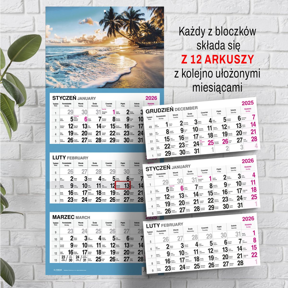 Kalendarz ścienny (401000) k:2915-377 PALMY 310mm x 790mm Press