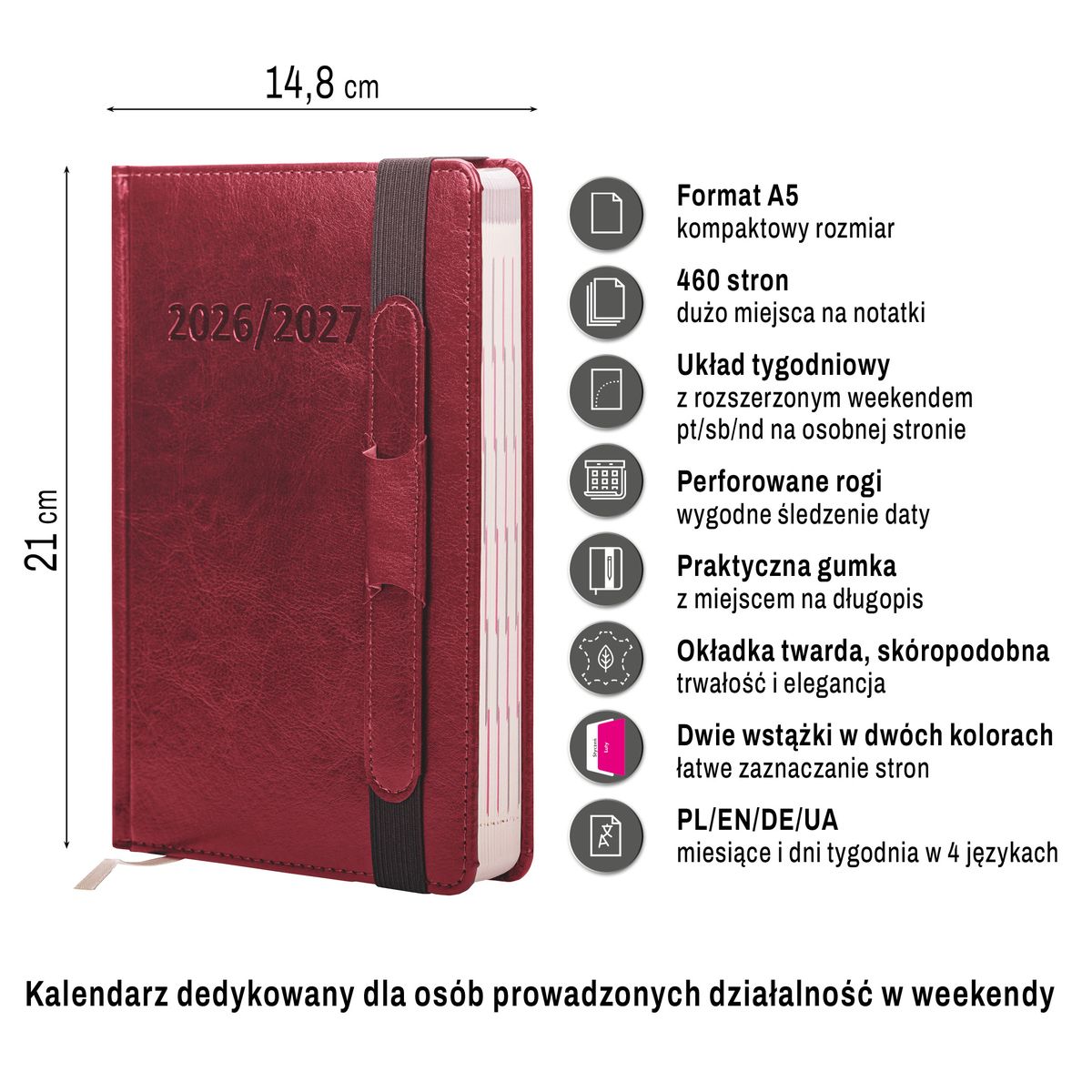 Kalendarz książkowy (terminarz) (308040) k:4071-670 dwuletni A5 Press