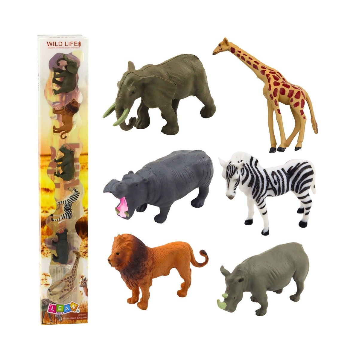 Figurka Dzikie Zwierzęta Żyrafa Zebra Lew 6-8cm 6szt wkład Lean (23289)