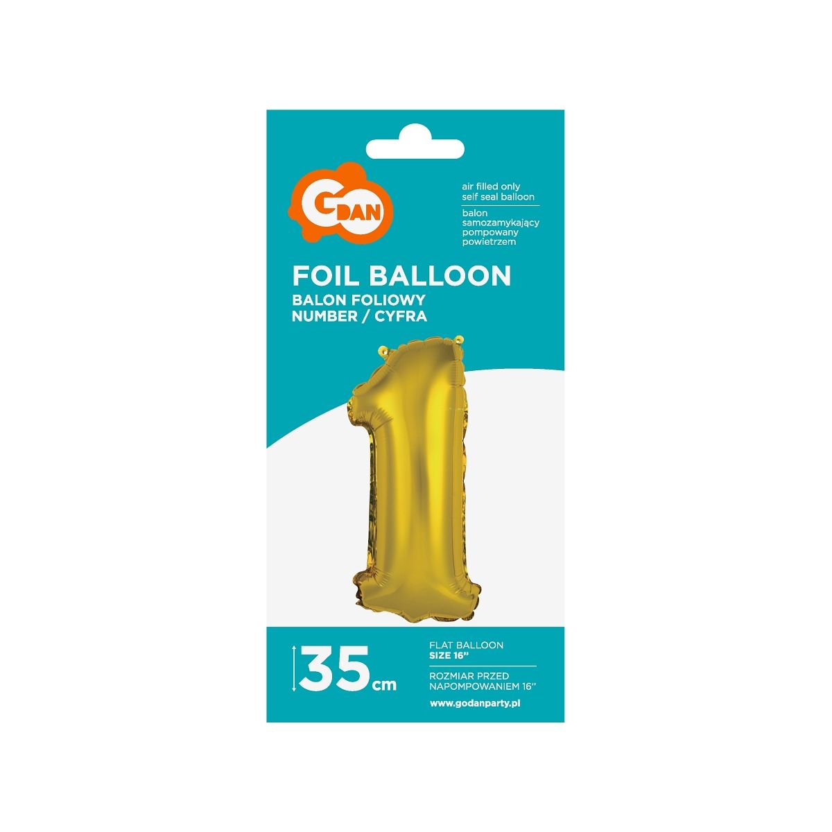 Balon foliowy Godan cyfra 1 złoty 35 cm (FG-C35Z1)