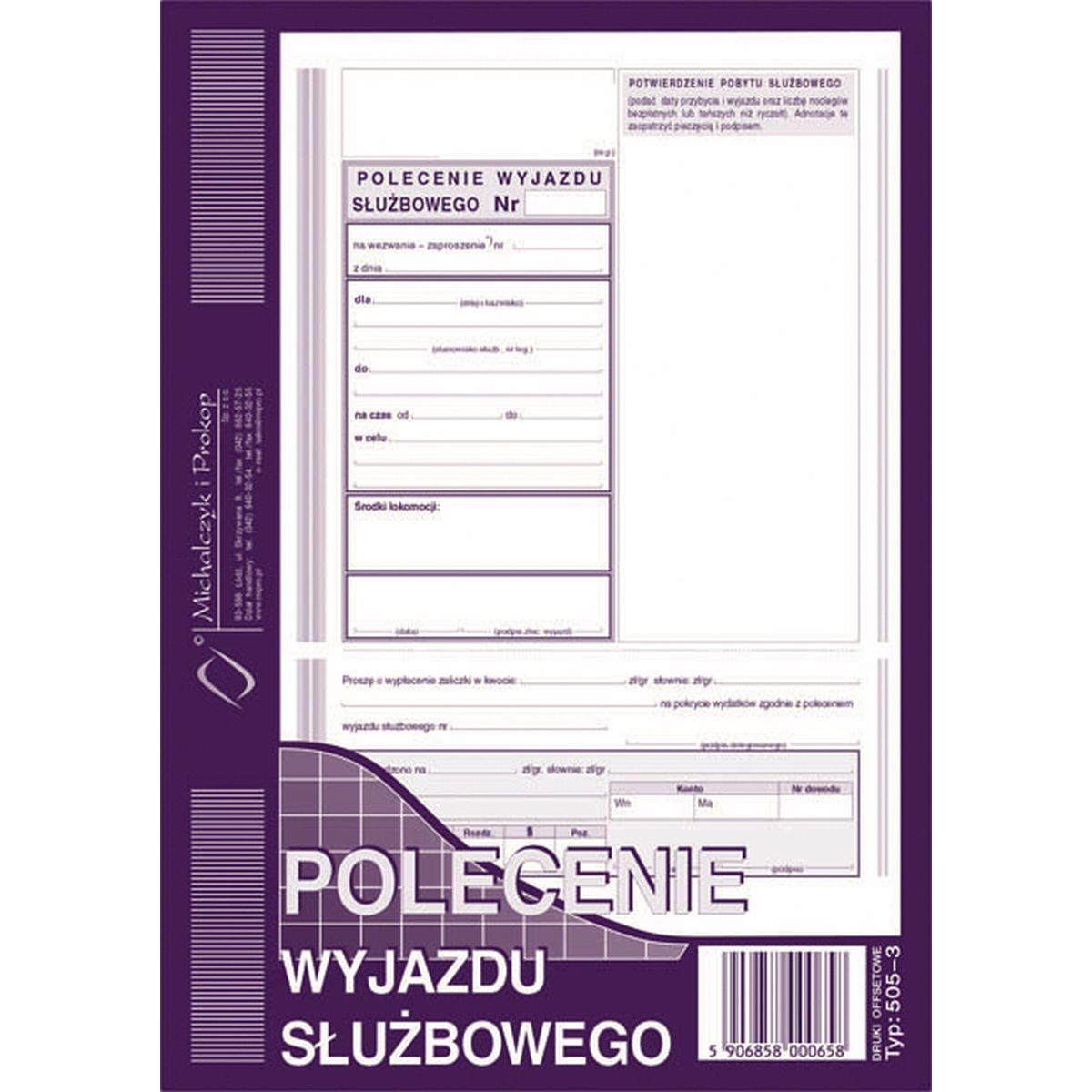 Druk offsetowy Michalczyk i Prokop Polecenie wyjazdu służbowego A5 40k. (505-3)