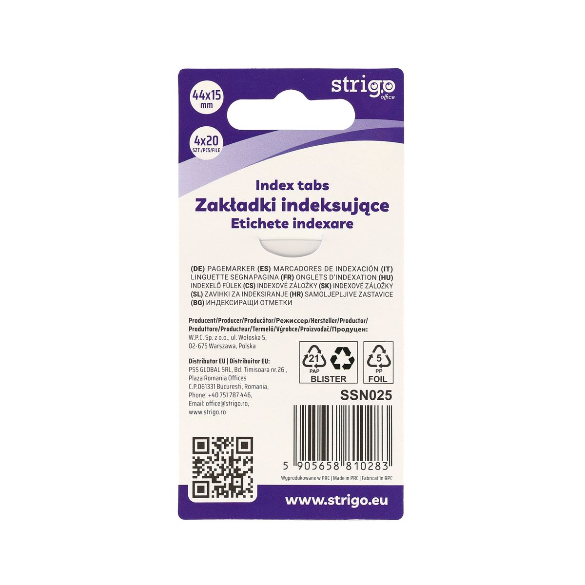 Zakładki indeksujące Strigo łapki 44x15mm x4bl 5905658810283 80k [mm:] 44x15 (SSN025)