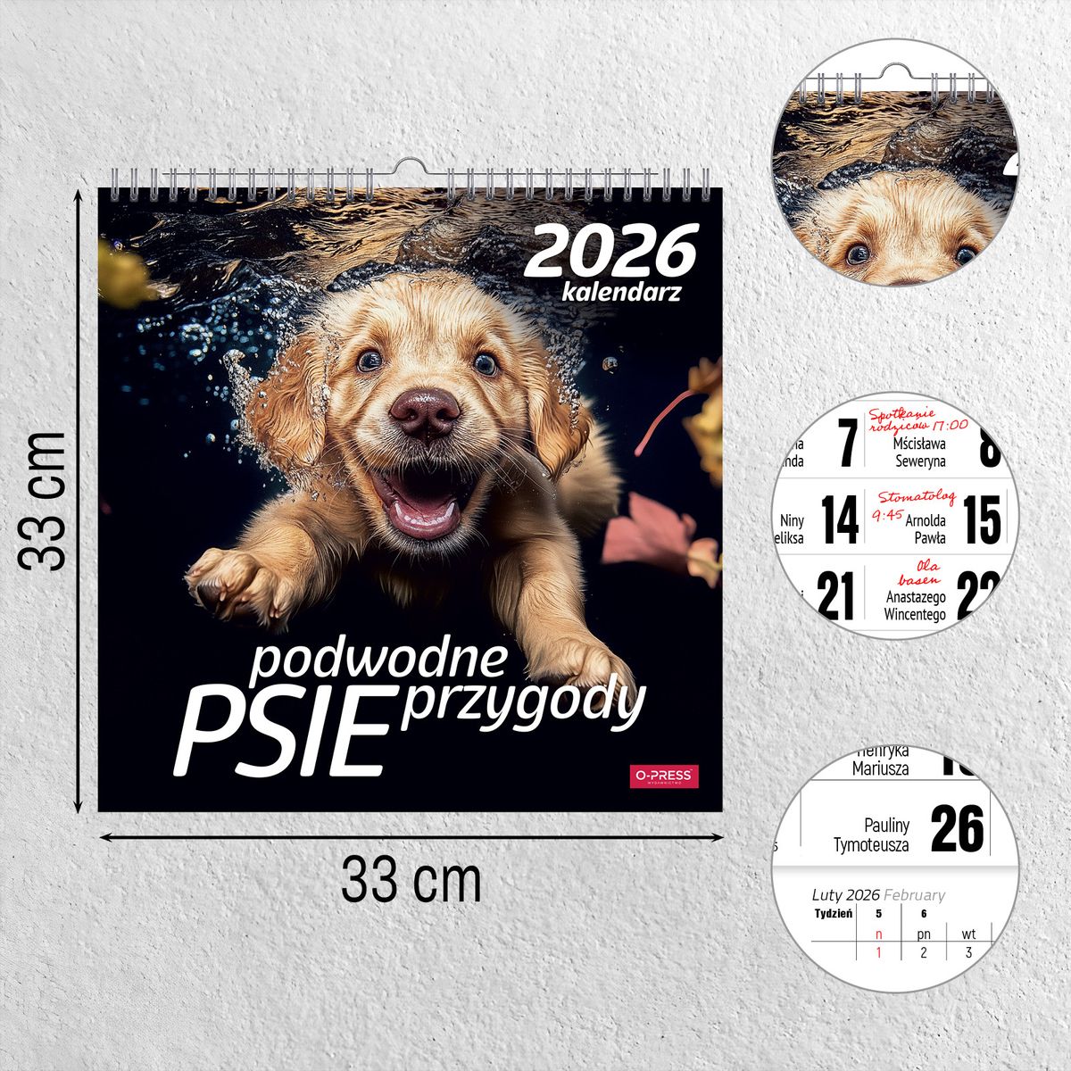 Kalendarz ścienny (401000) k:2915-377 PSY POD WODĄ 33x33 330mm x 330mm Press
