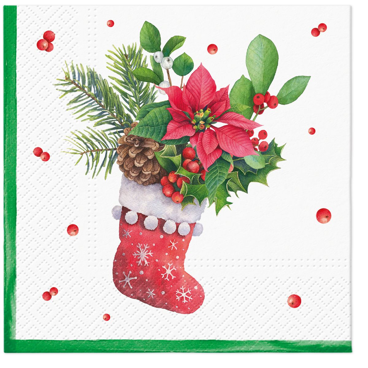 Serwetki Paw Lunch BN SOCK WITH POINSETTIA mix nadruk bibuła [mm:] 330x330 (SDL236200)