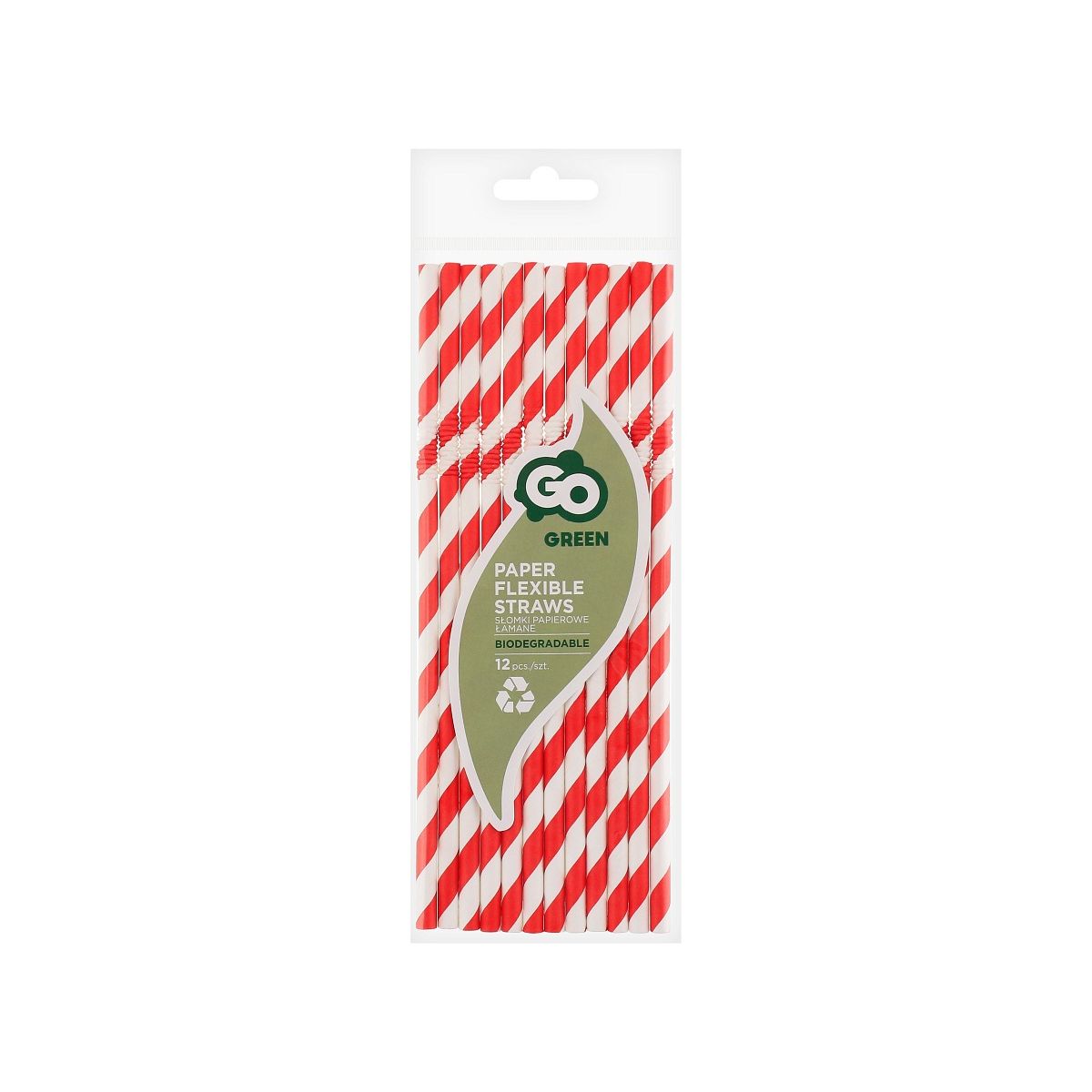 Słomka Godan papierowe, łamane, czerwone paski 6x200 mm/12szt. 12 szt (RP-LC12)