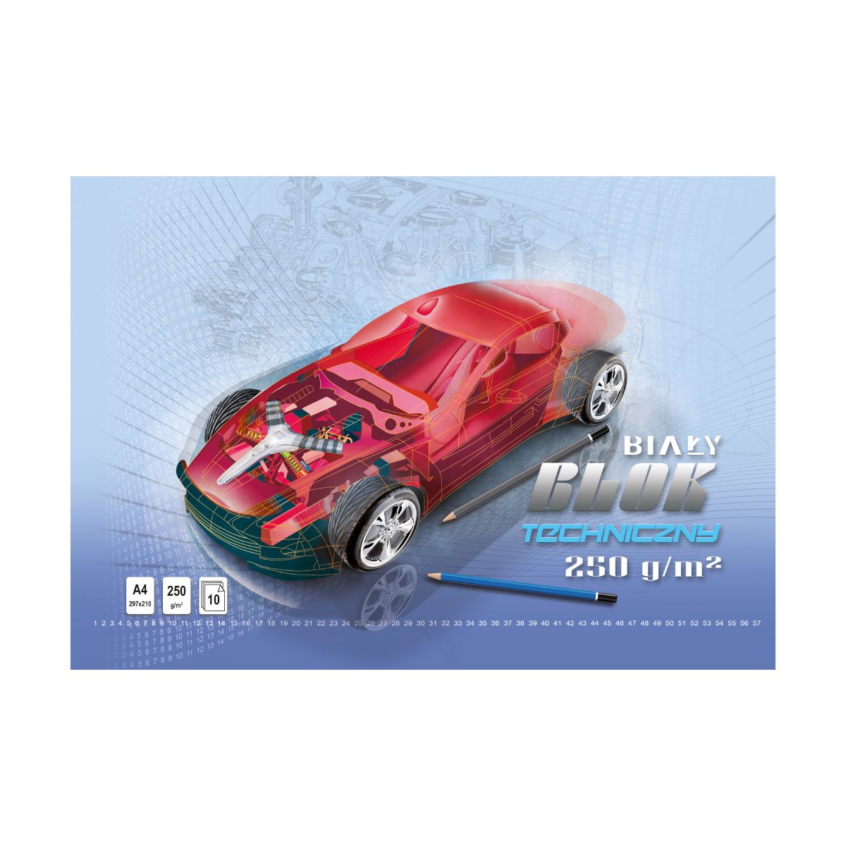 Blok techniczny A4 biały 240g 10k [mm:] 210x297 Kreska