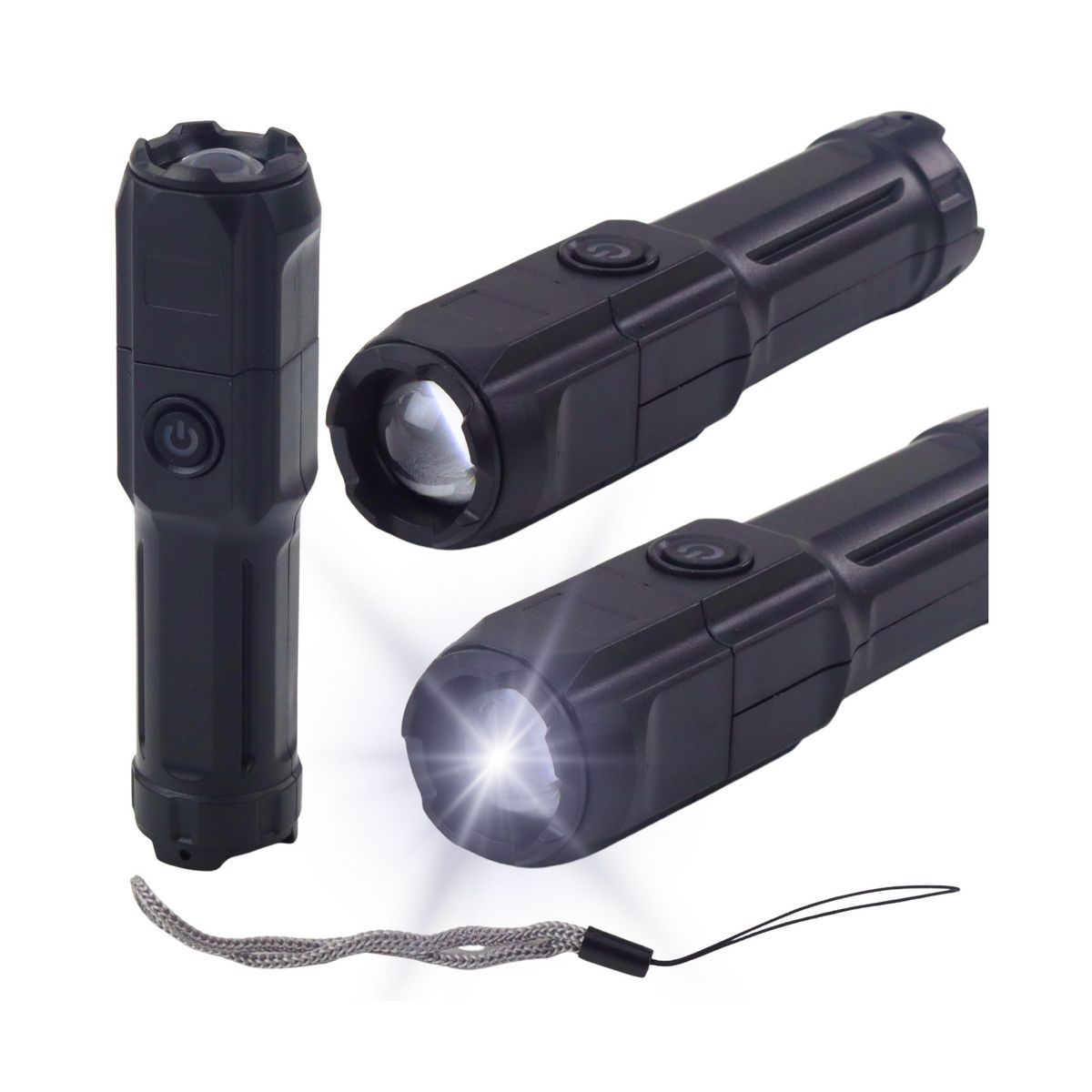 Latarka LED Regulacja Zoom 3 Tryby Świecenia Ładowanie USB Czarna Lean (24880)