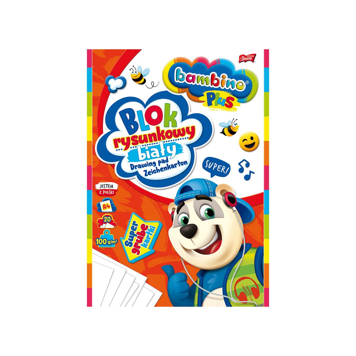 Blok rysunkowy Bambino Plus A4 biały 100g 20k [mm:] 210x297 Unipap