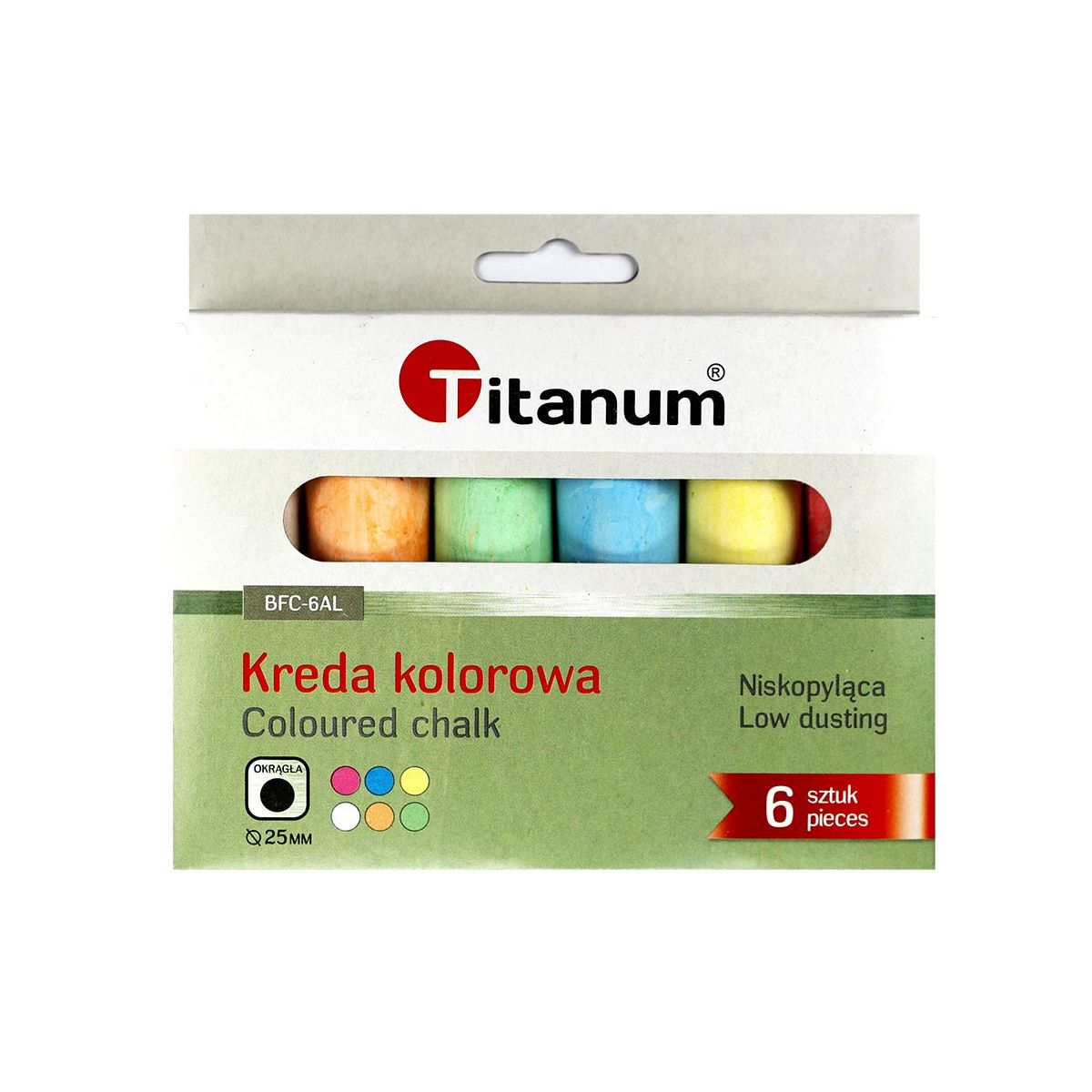 Kreda chodnikowa Titanum kolorowa 6 szt. okrągła śr. 25 mm