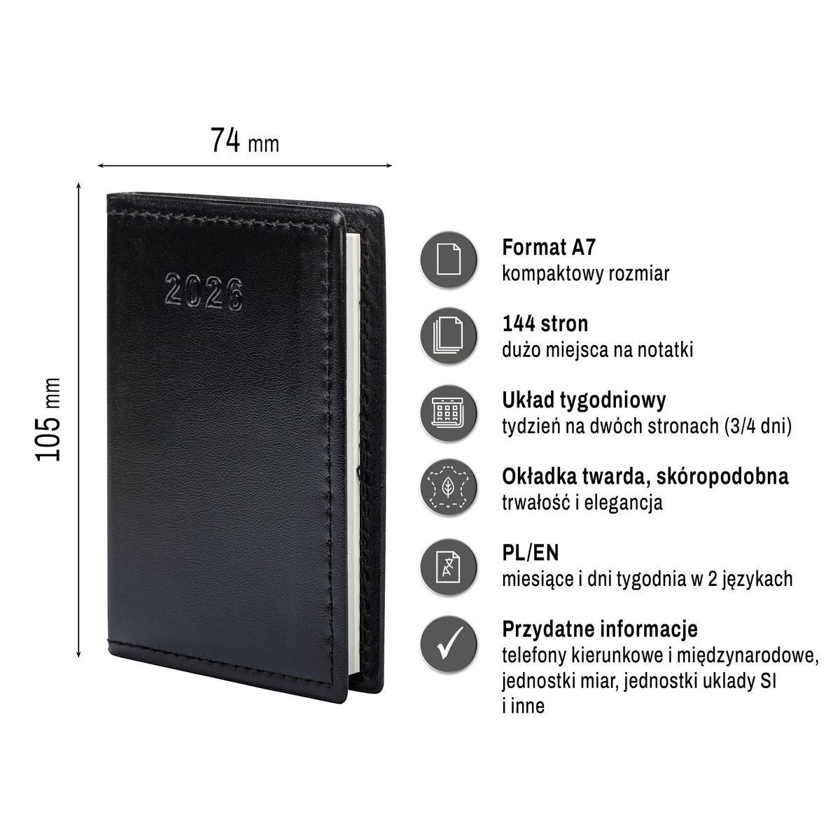 Kalendarz książkowy (terminarz) (308040) k:4071-670 kieszonkowy A7 Press (tygodniowy)