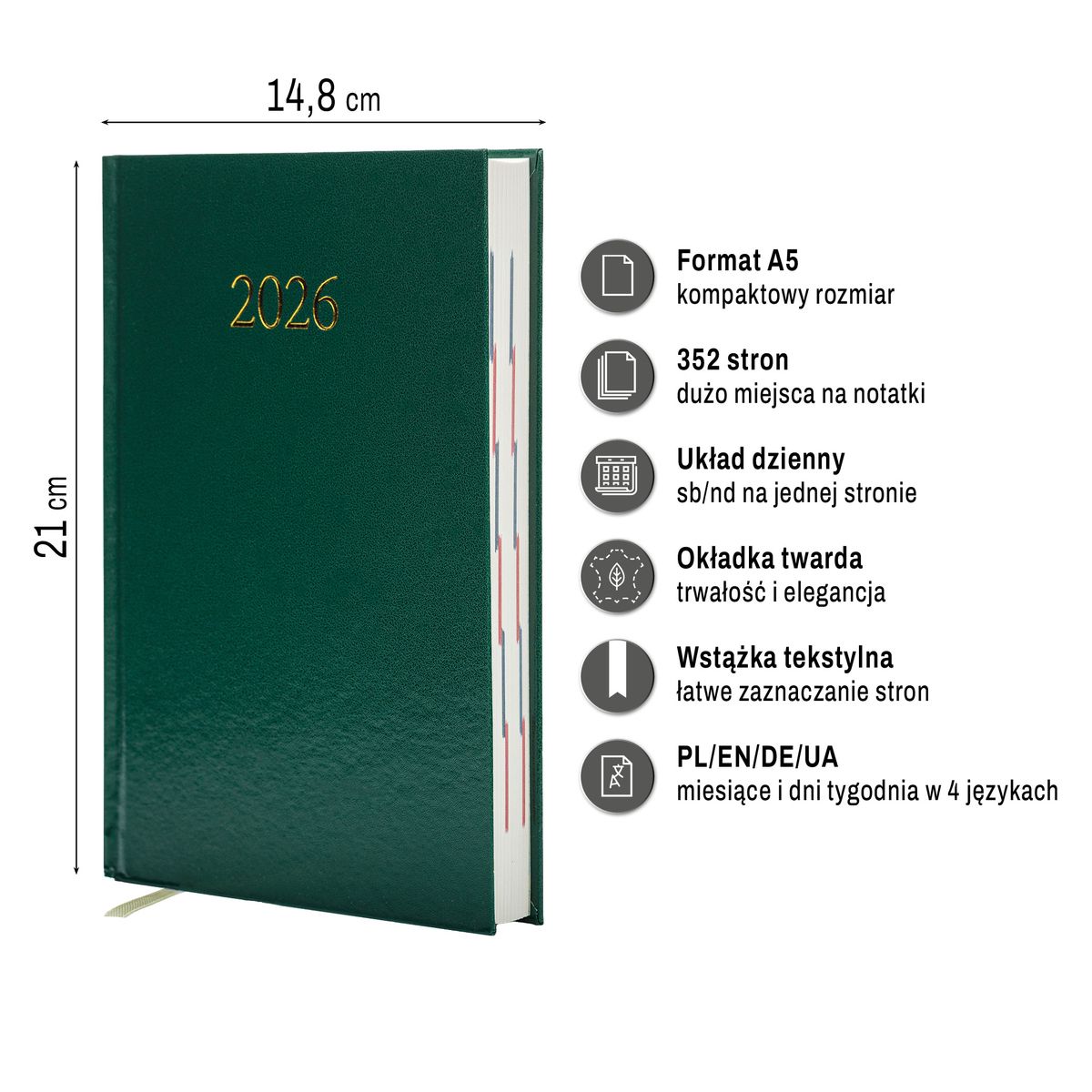 Kalendarz książkowy (terminarz) (308040) k:4071-670 EKONOMICZNY A5 Press (DZIENNY)