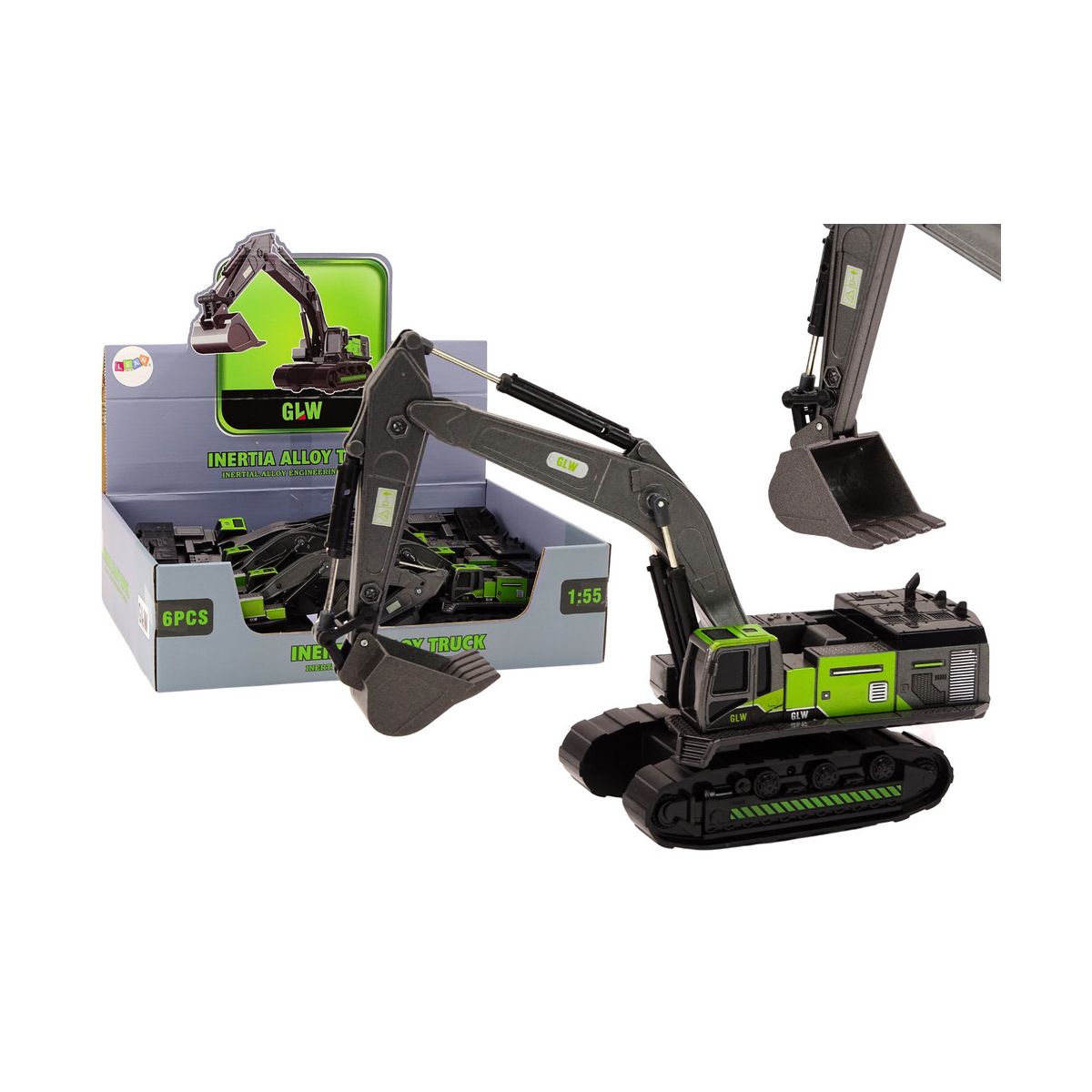 Koparka Gąsienicowa Metalowa Łyżka 1:55 Czarno-Zielona Lean (18862)