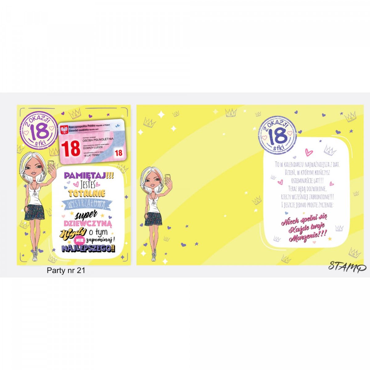 Kartka składana PARTY Urodzinowy dla dziewczyny 18 lat B6 Ev-corp (STKP-021)