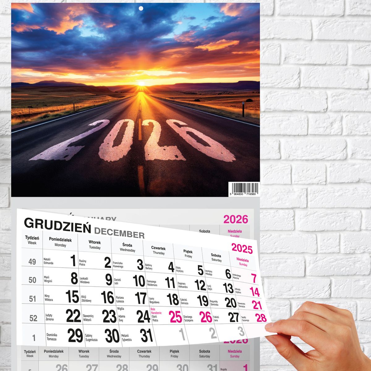Kalendarz ścienny (401000) k:2915-377 PREMIUM trójdzielny A4 Press (DROGA)