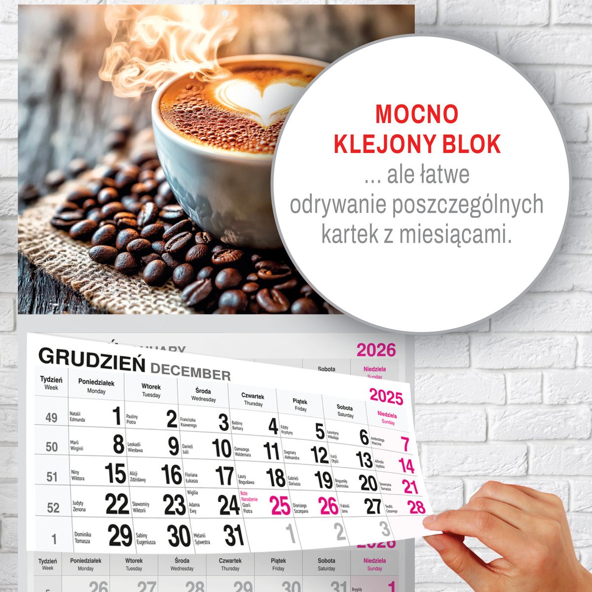 Kalendarz ścienny (401000) k:2915-377 PREMIUM trójdzielny A4 Press (KAWA)