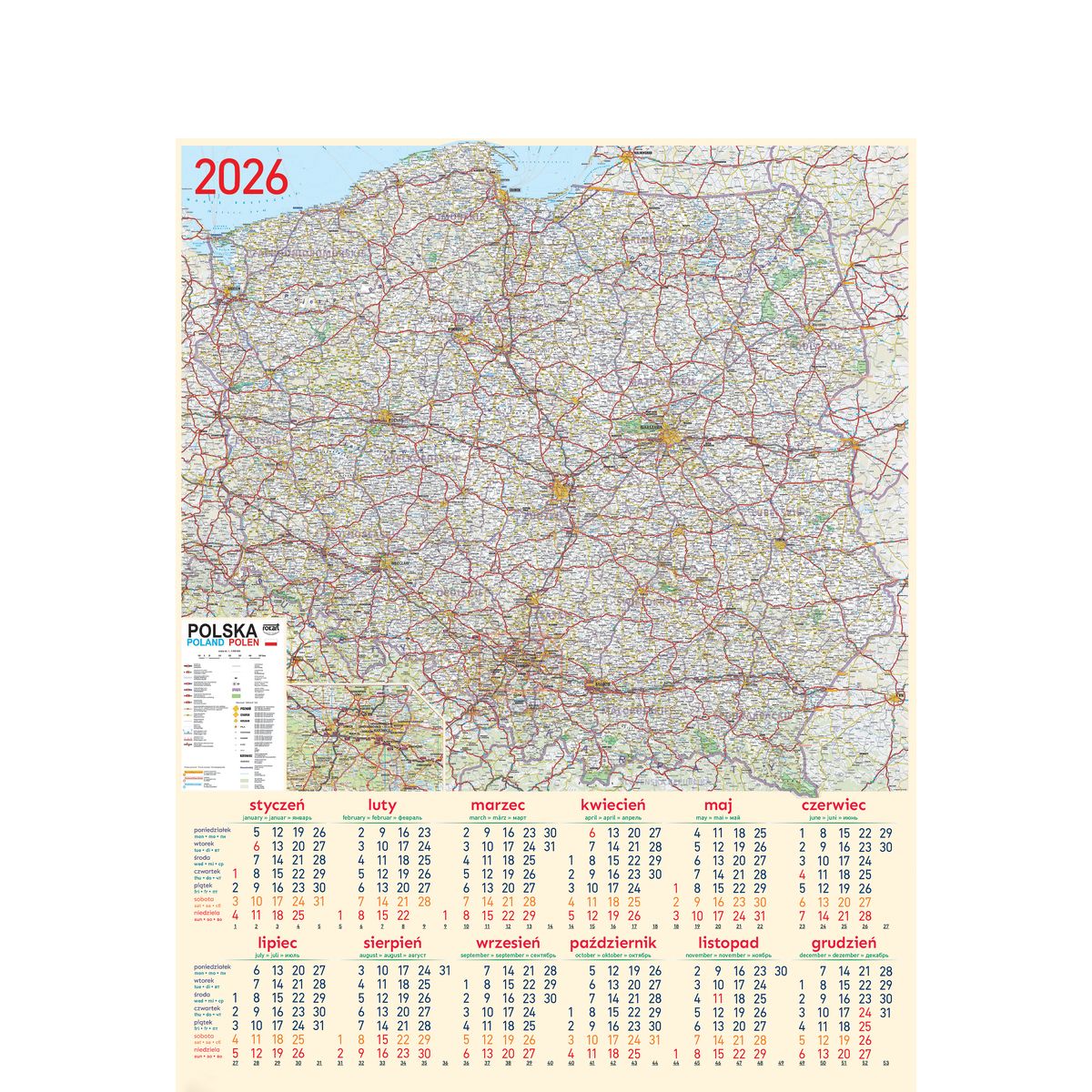Kalendarz ścienny (401000) k:2915-377 MAPA plakatowy 670mm x 988mm Telegraph (08)