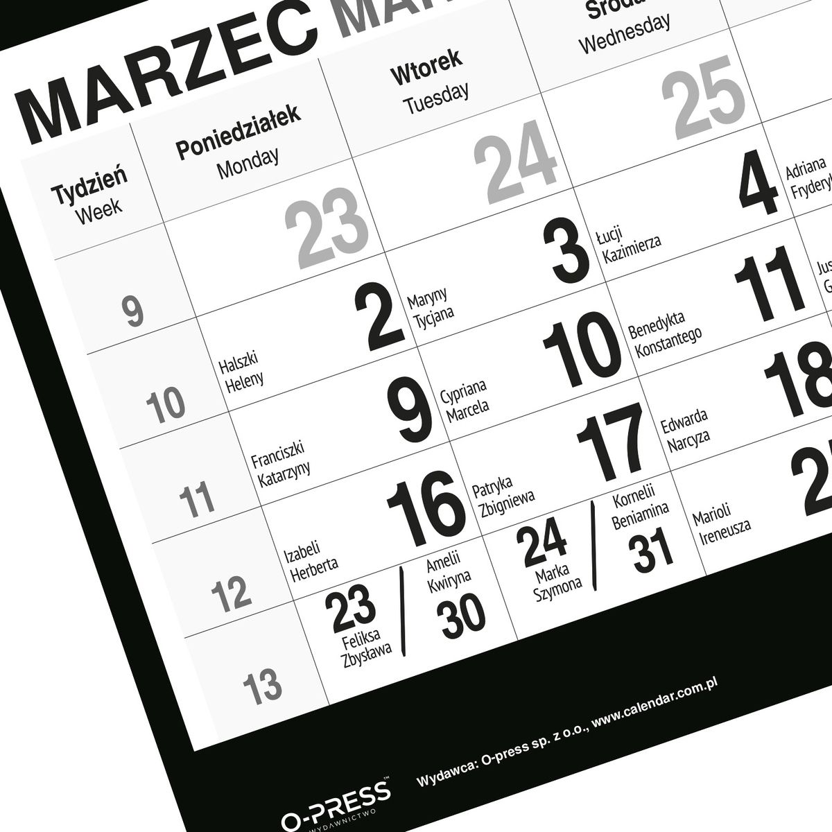Kalendarz ścienny (401000) k:2915-377 PIES 310mm x 790mm Press