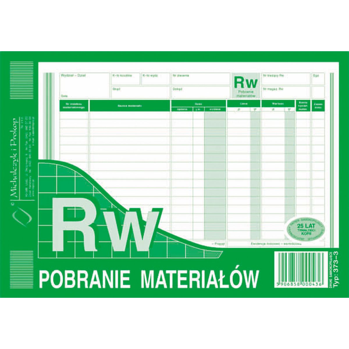 Druk samokopiujący Michalczyk i Prokop Pobranie materiału (wielokopia) A5 A5 80k. (373-3)