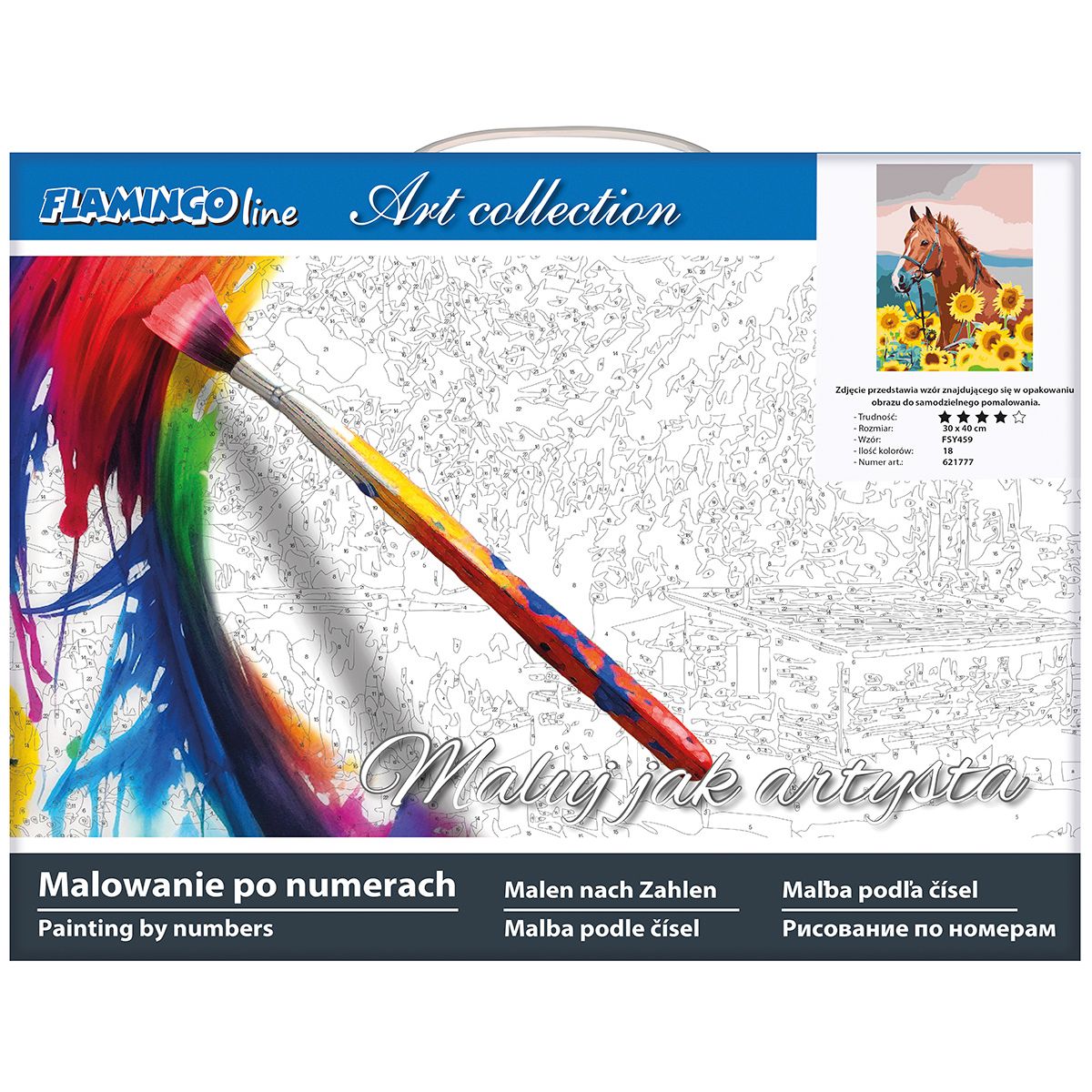 Zestaw kreatywny Malowanie po numerach 30x40cm Koń w słonecznikach Flamingo Line (FSY459)