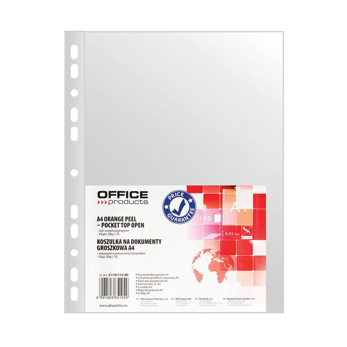 Koszulki na dokumenty Office Products groszkowe A4 kolor: przezroczysty typu U 30 mic. (21141155-90)