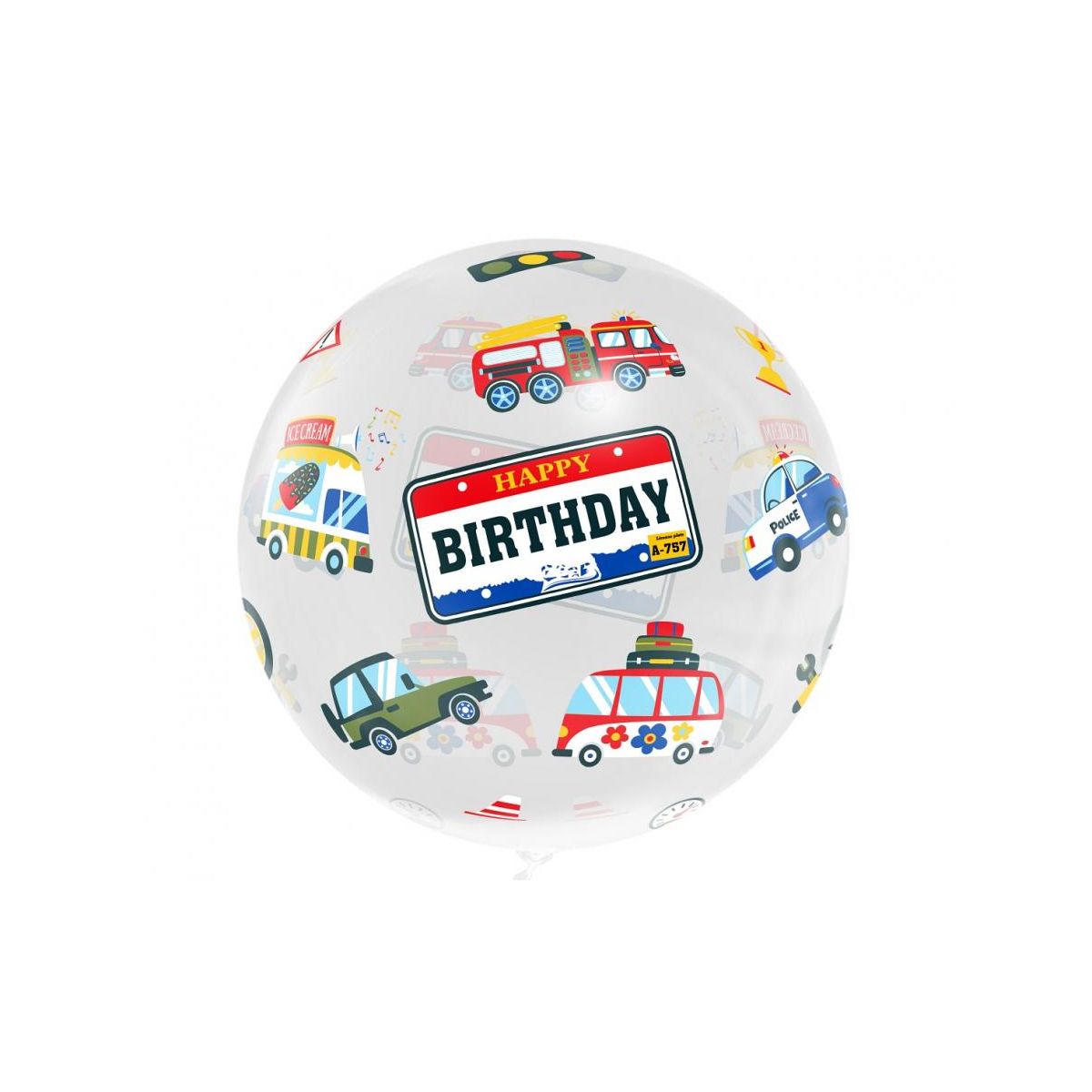 Balon foliowy Aqua - kryształowy, Happy Birthday (pojazdy) 20cal Godan (KR-20HP)